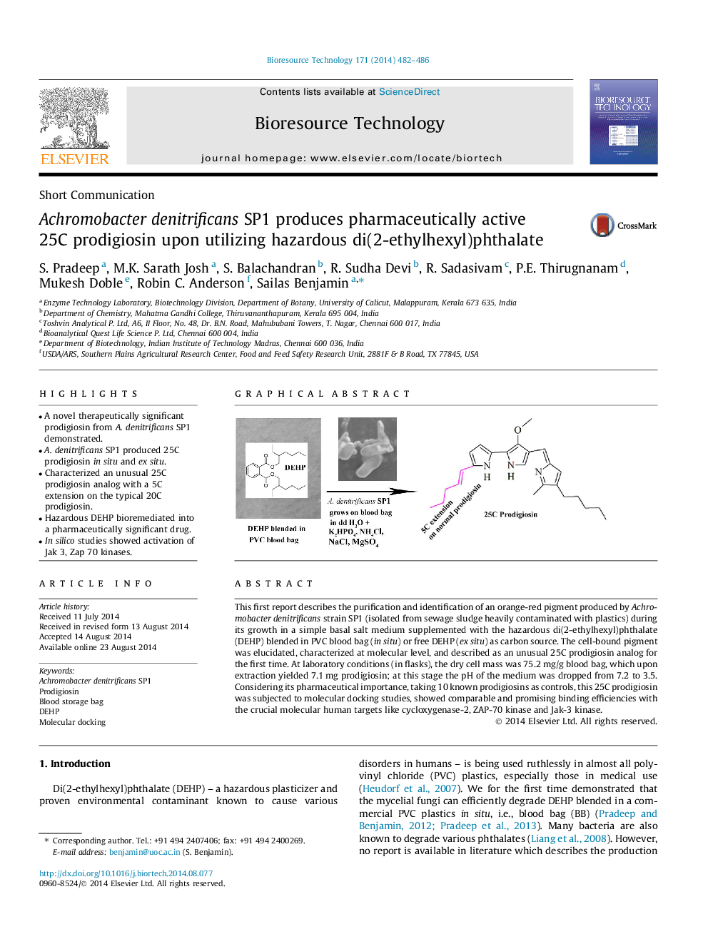 Achromobacter denitrificans SP1 produces pharmaceutically active 25C prodigiosin upon utilizing hazardous di(2-ethylhexyl)phthalate