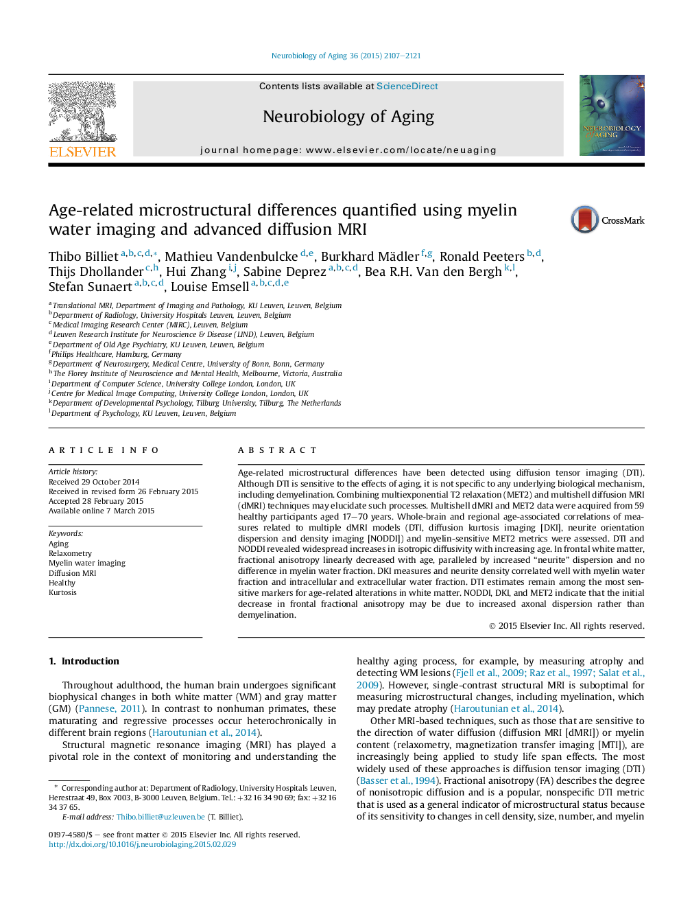 Age-related microstructural differences quantified using myelin water imaging and advanced diffusion MRI