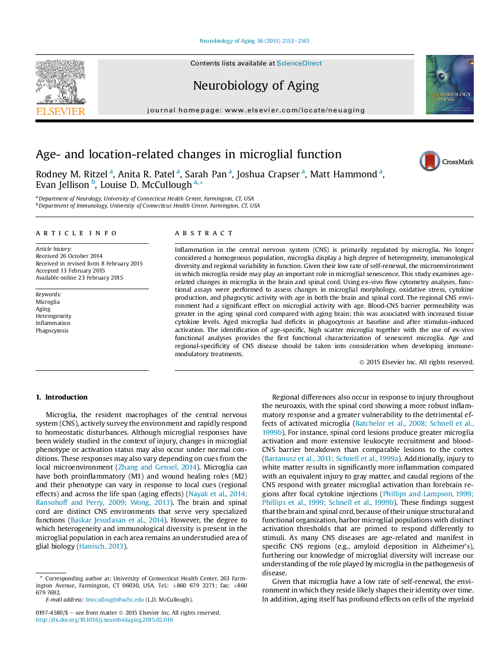 Age- and location-related changes in microglial function