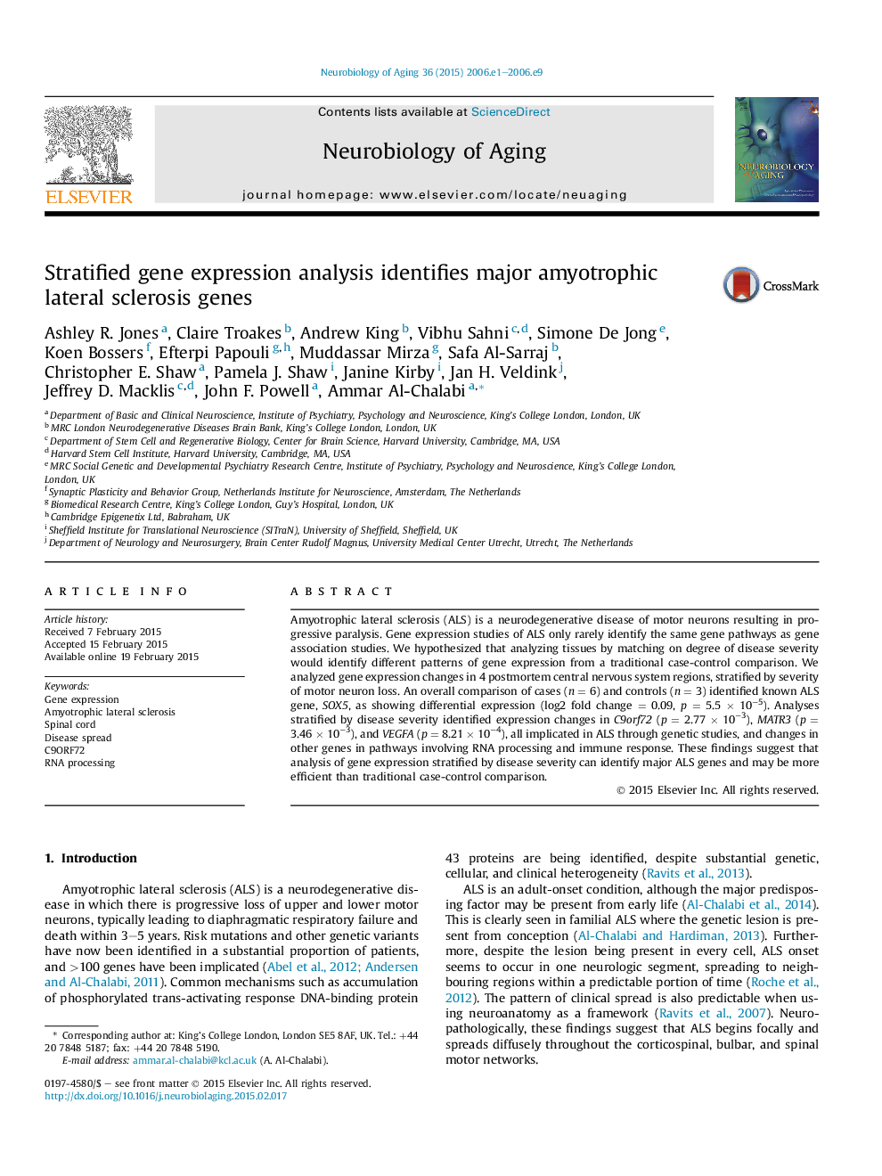 Stratified gene expression analysis identifies major amyotrophic lateral sclerosis genes