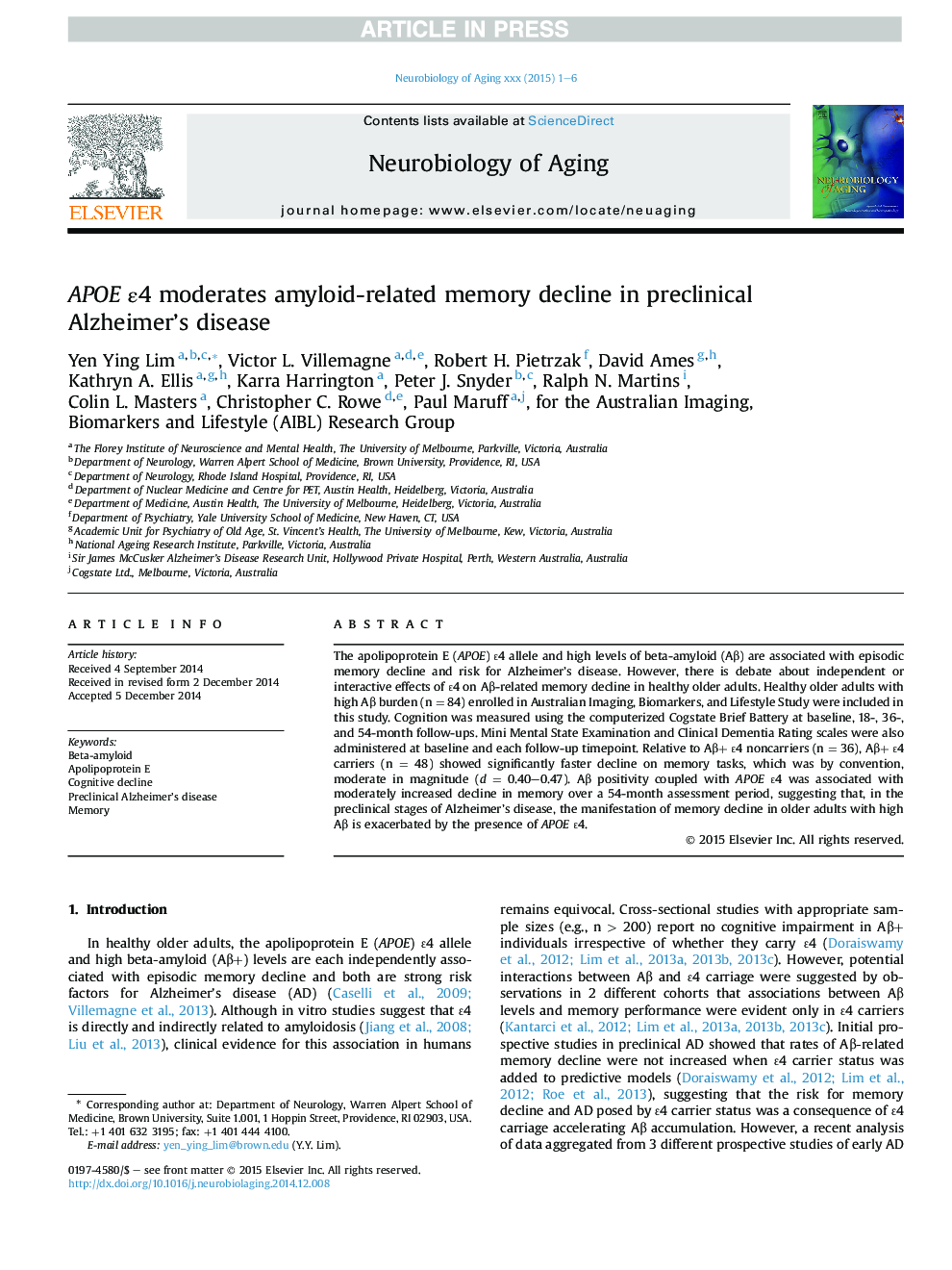 APOE Îµ4 moderates amyloid-related memory decline in preclinical Alzheimer's disease