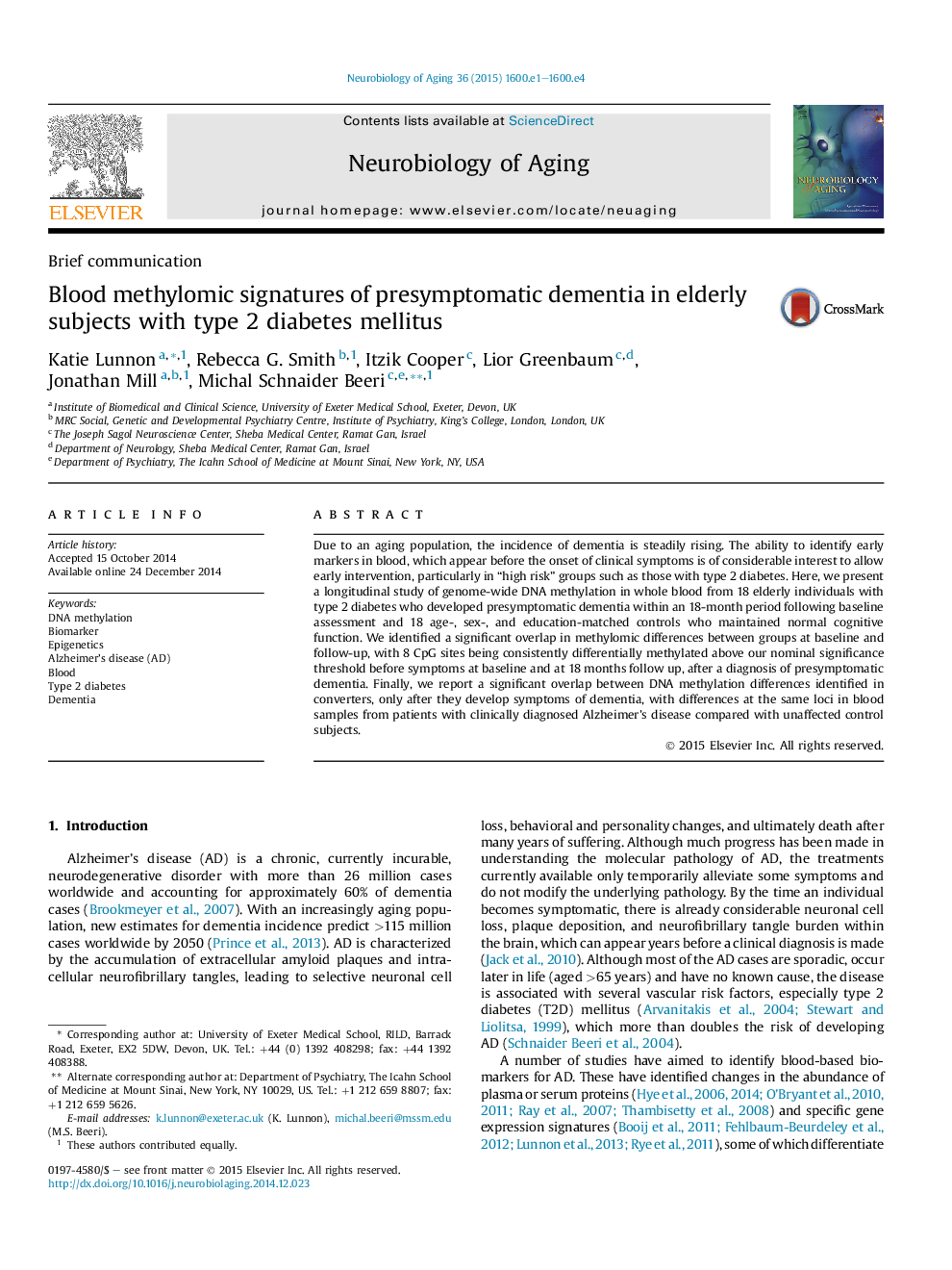 Blood methylomic signatures of presymptomatic dementia in elderly subjects with type 2 diabetes mellitus