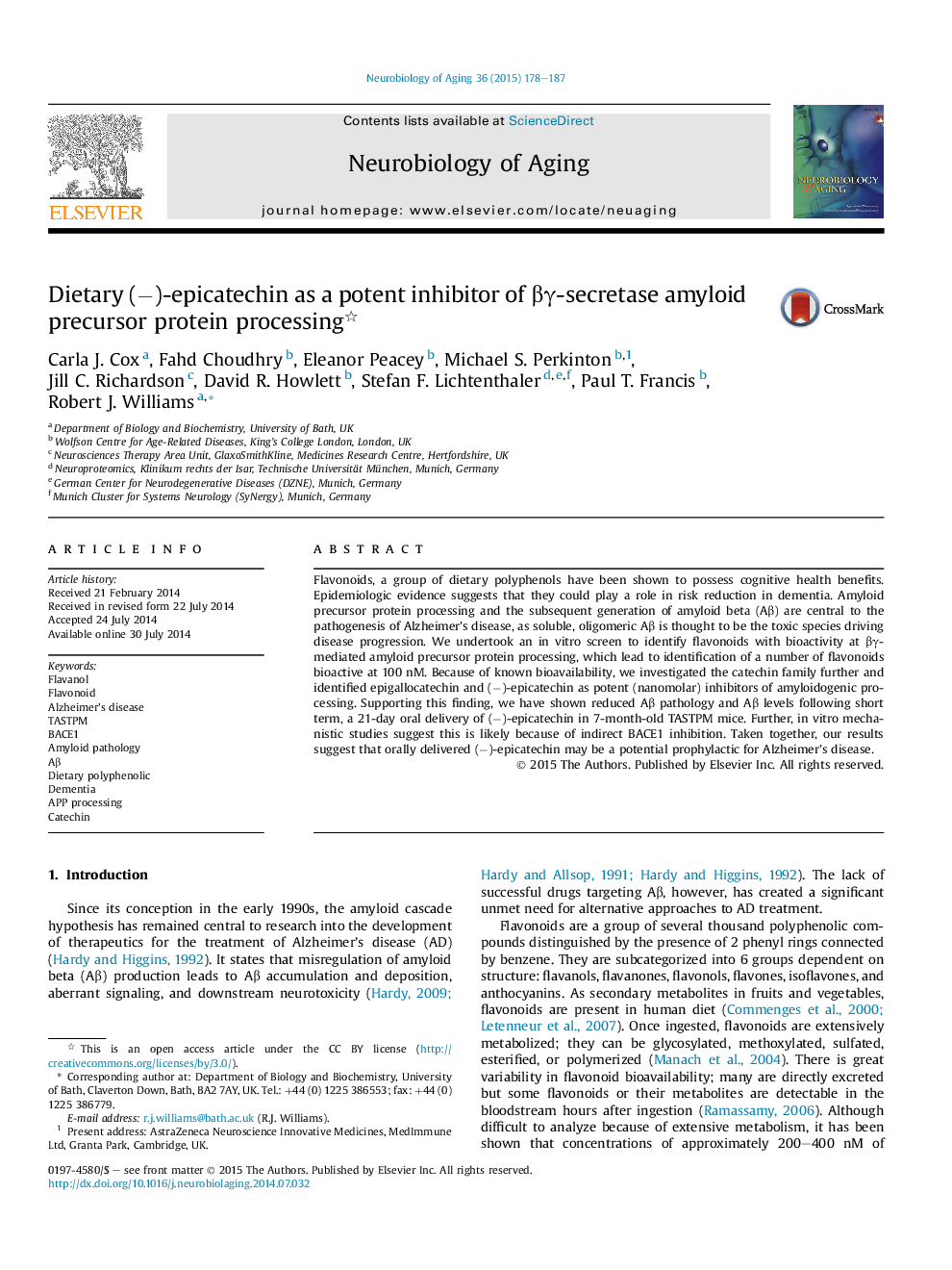 Dietary (â)-epicatechin as a potent inhibitor of Î²Î³-secretase amyloid precursor protein processing