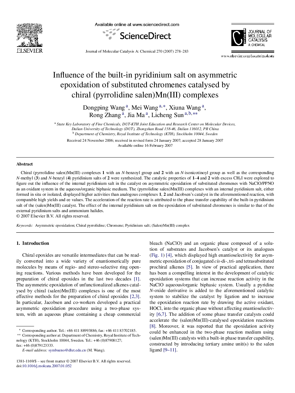 Influence of the built-in pyridinium salt on asymmetric epoxidation of substituted chromenes catalysed by chiral (pyrrolidine salen)Mn(III) complexes