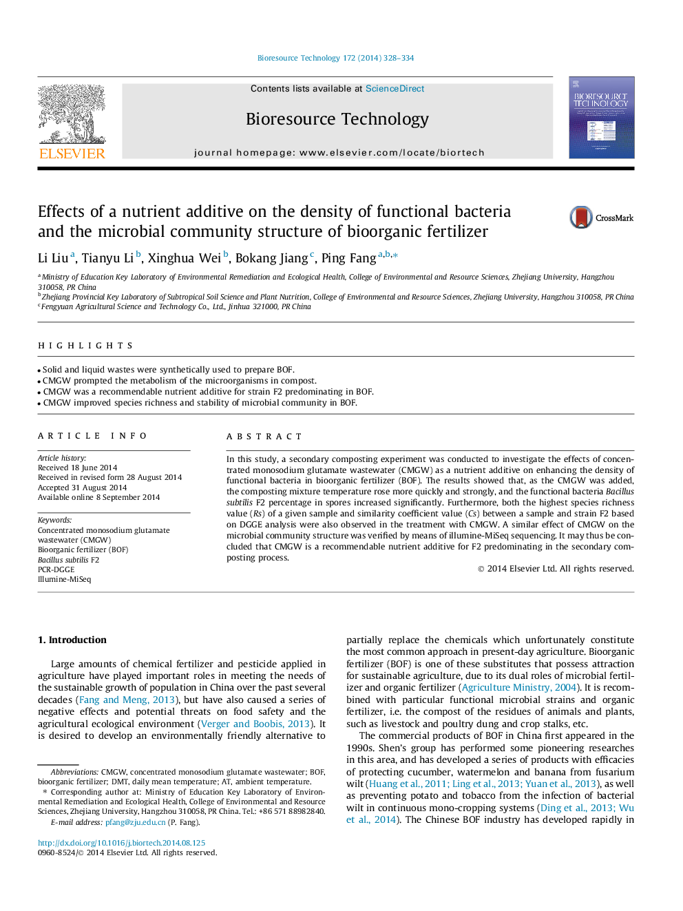 Effects of a nutrient additive on the density of functional bacteria and the microbial community structure of bioorganic fertilizer