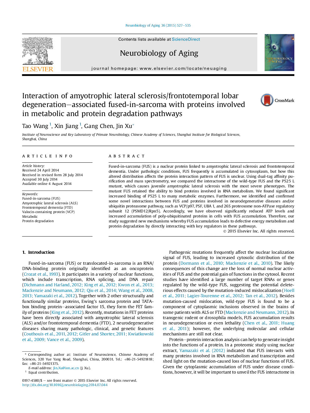 Interaction of amyotrophic lateral sclerosis/frontotemporal lobar degeneration-associated fused-in-sarcoma with proteins involved in metabolic and protein degradation pathways