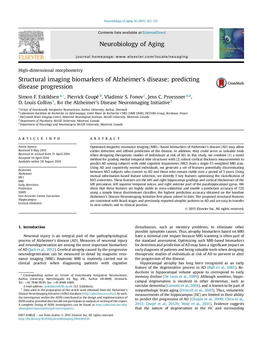 Structural imaging biomarkers of Alzheimer's disease: predicting disease progression