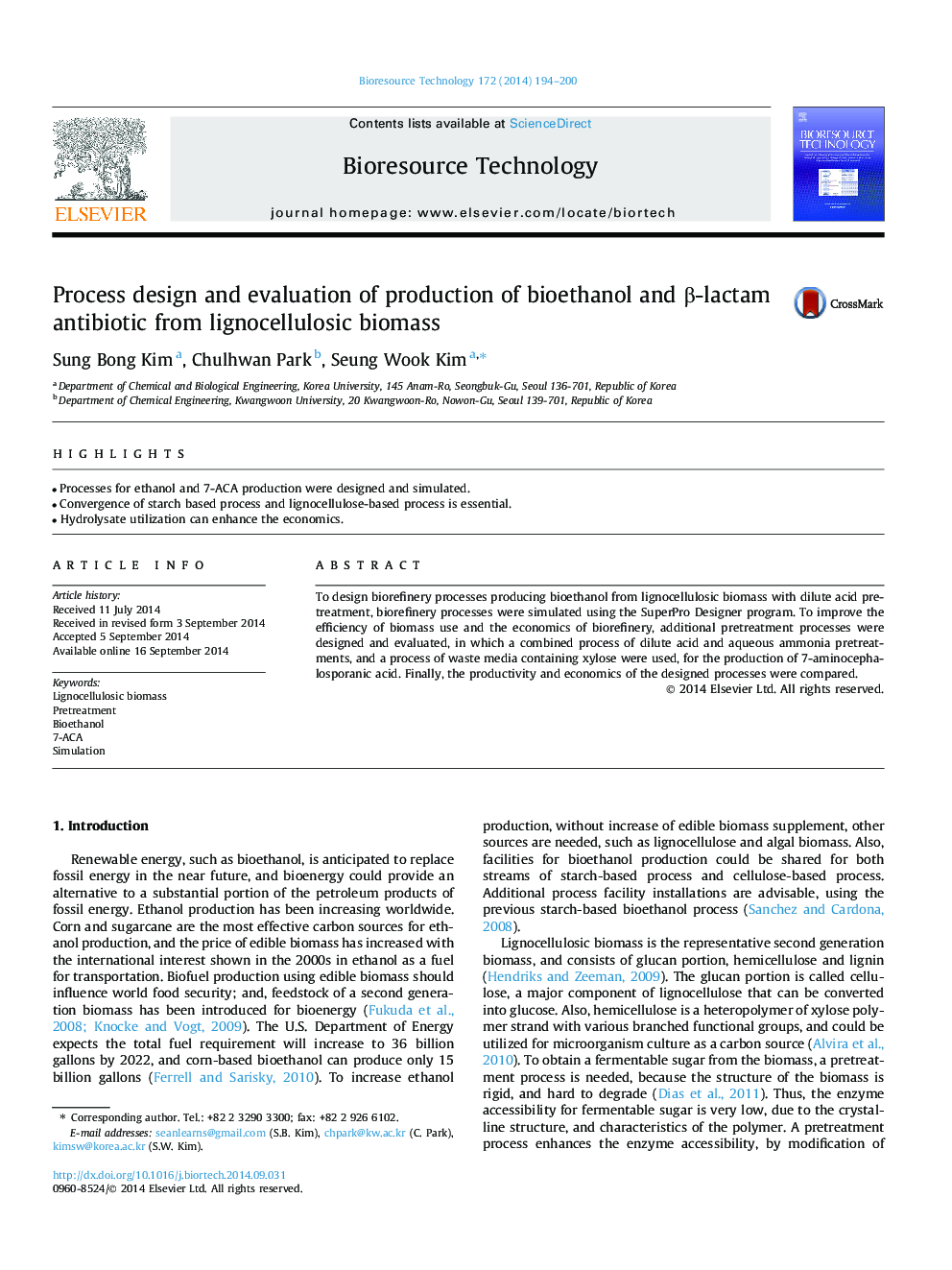 Process design and evaluation of production of bioethanol and Î²-lactam antibiotic from lignocellulosic biomass