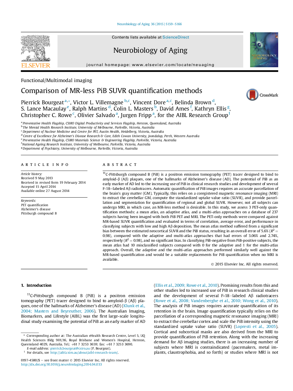 Comparison of MR-less PiB SUVR quantification methods