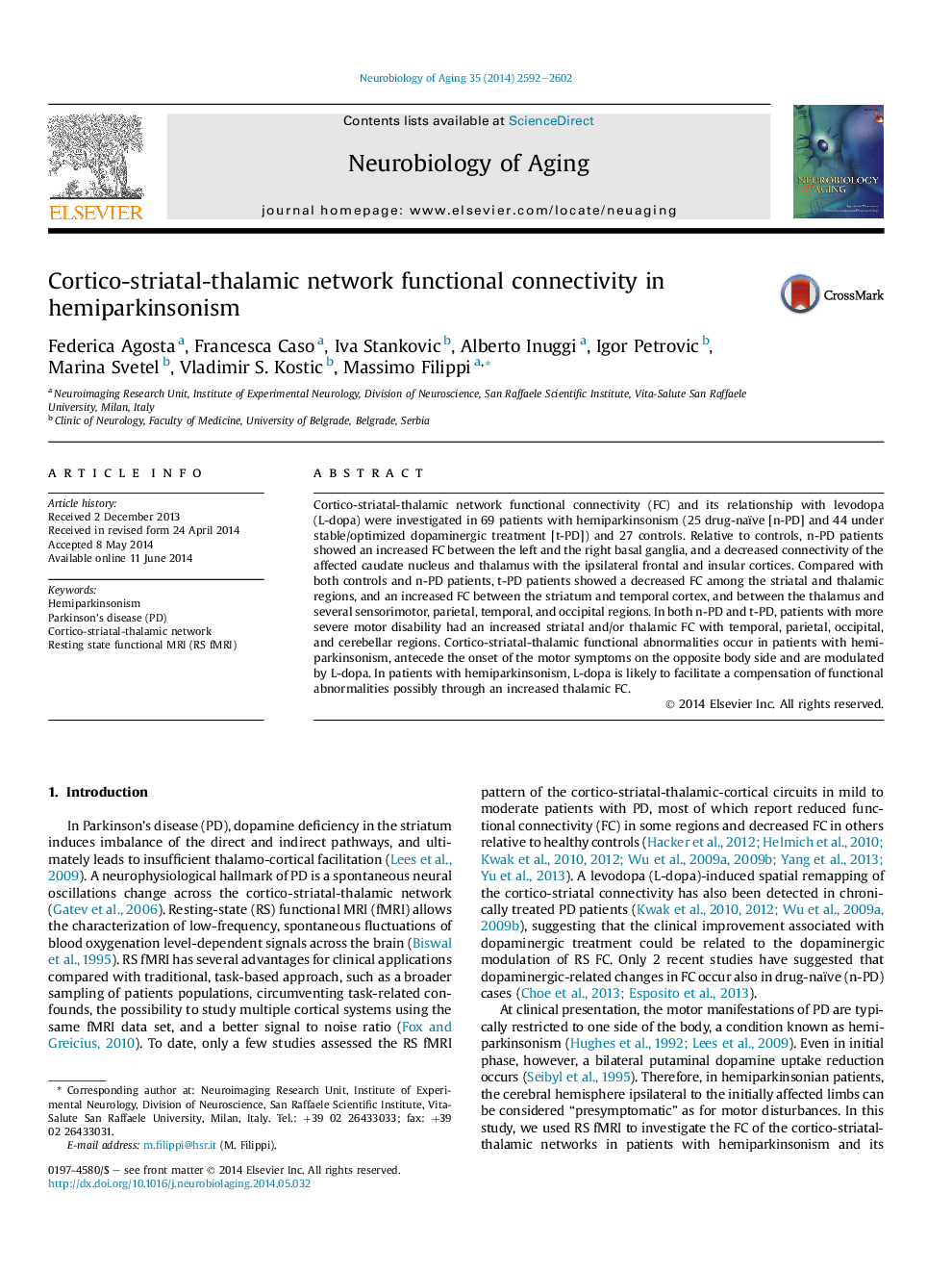 Cortico-striatal-thalamic network functional connectivity in hemiparkinsonism