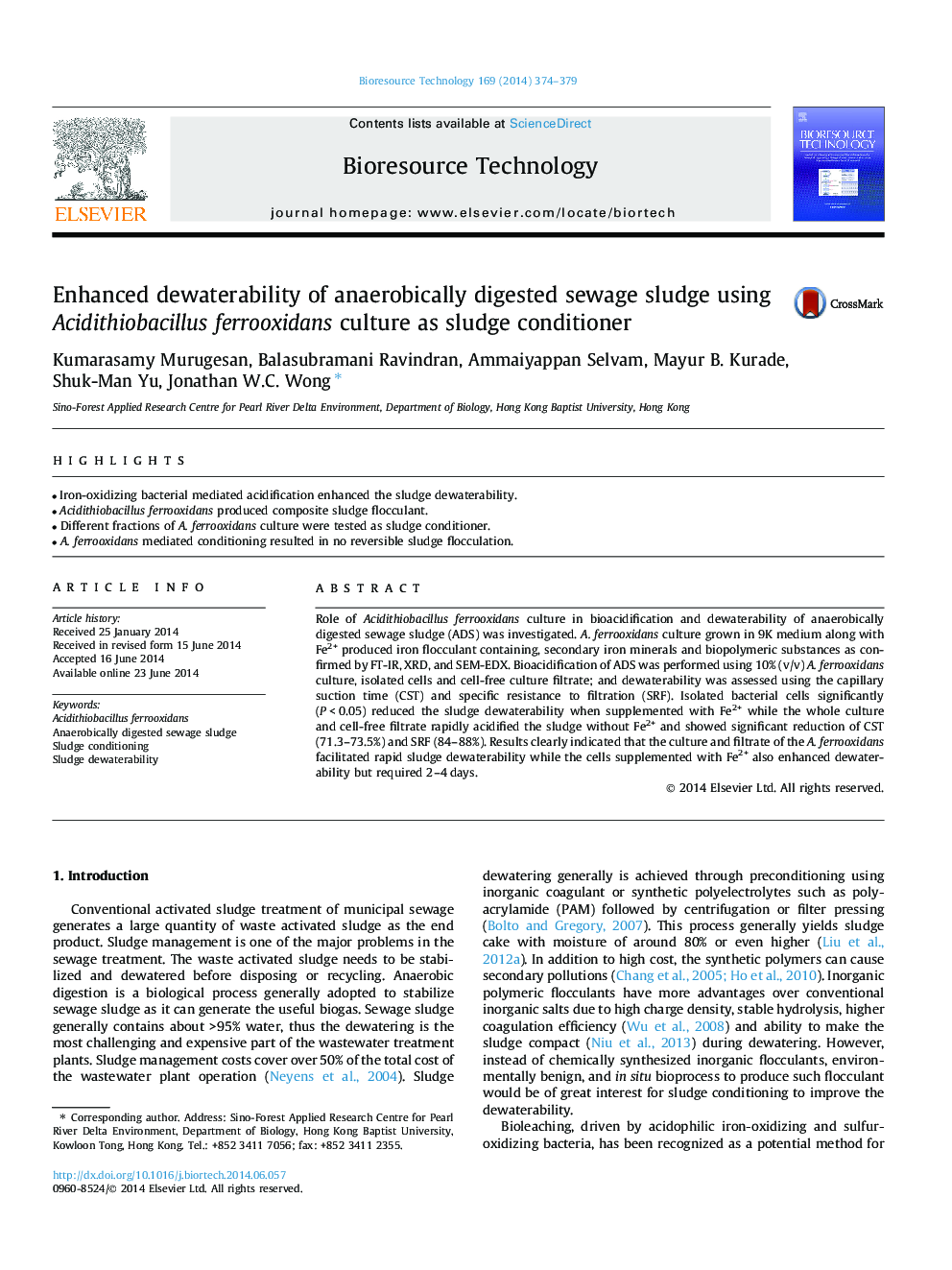 Enhanced dewaterability of anaerobically digested sewage sludge using Acidithiobacillus ferrooxidans culture as sludge conditioner