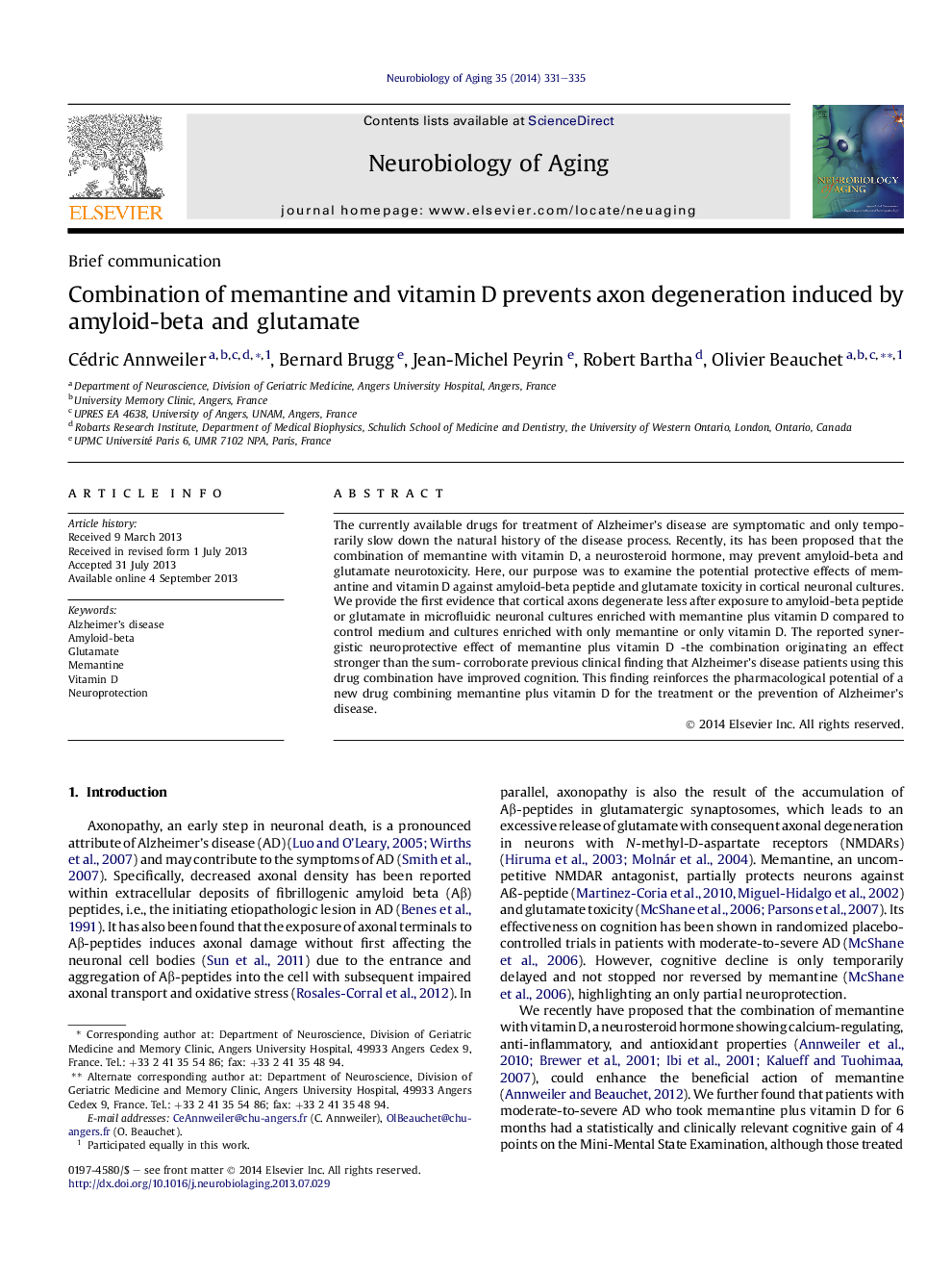 Combination of memantine and vitamin D prevents axon degeneration induced by amyloid-beta and glutamate