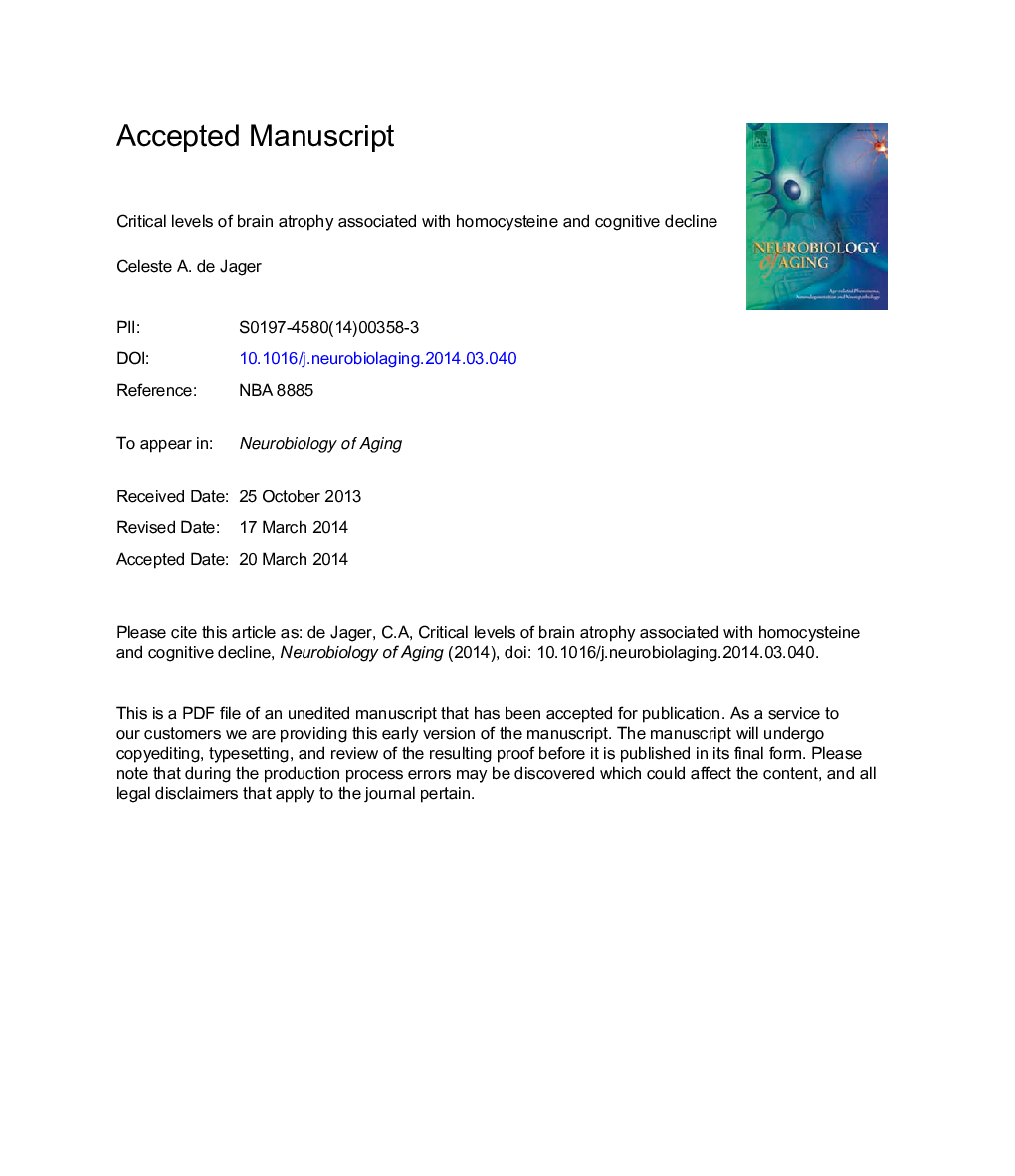 Critical levels of brain atrophy associated with homocysteine and cognitive decline