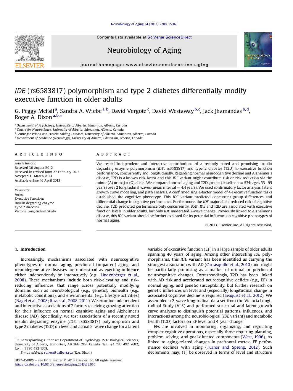 IDE (rs6583817) polymorphism and type 2 diabetes differentially modify executive function in older adults