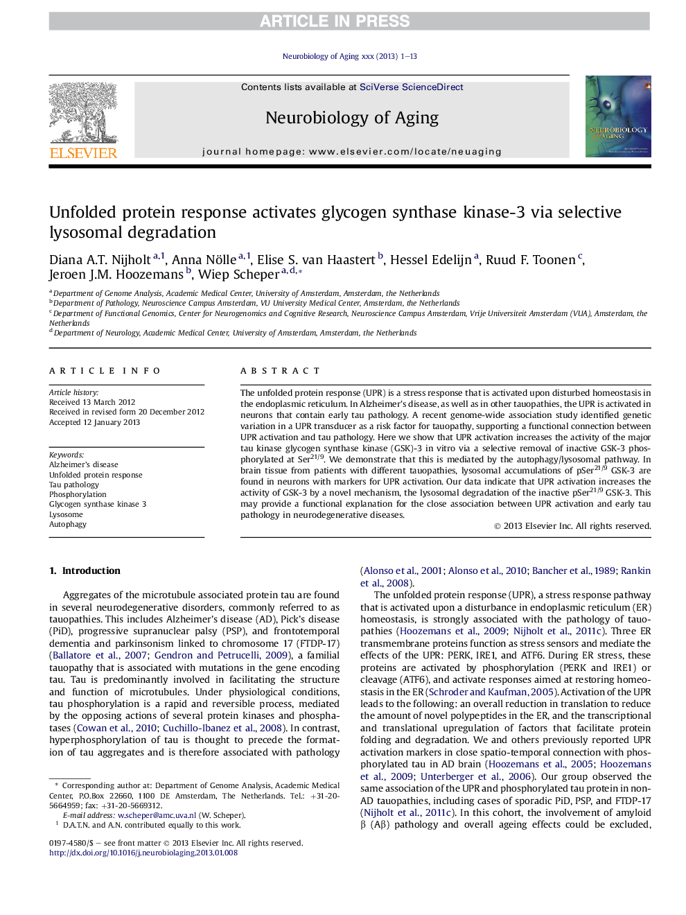 Unfolded protein response activates glycogen synthase kinase-3 via selective lysosomal degradation