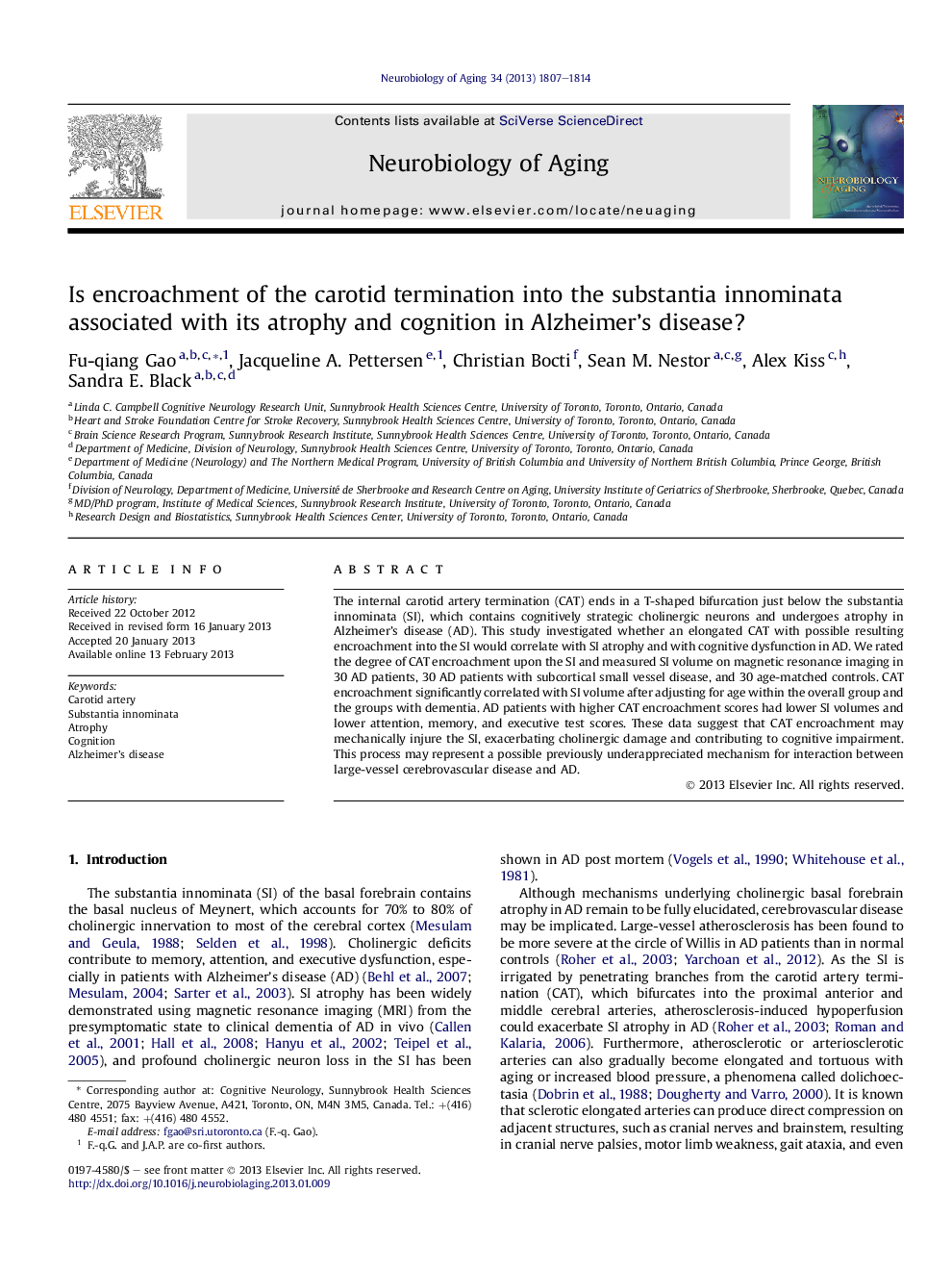 Is encroachment of the carotid termination into the substantia innominata associated with its atrophy and cognition in Alzheimer's disease?