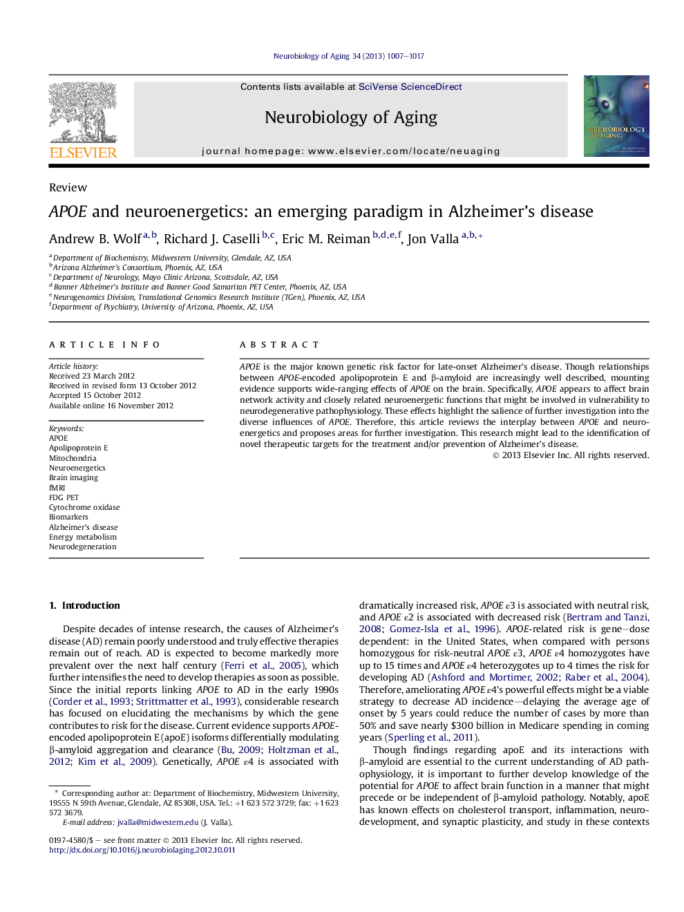 APOE and neuroenergetics: an emerging paradigm in Alzheimer's disease