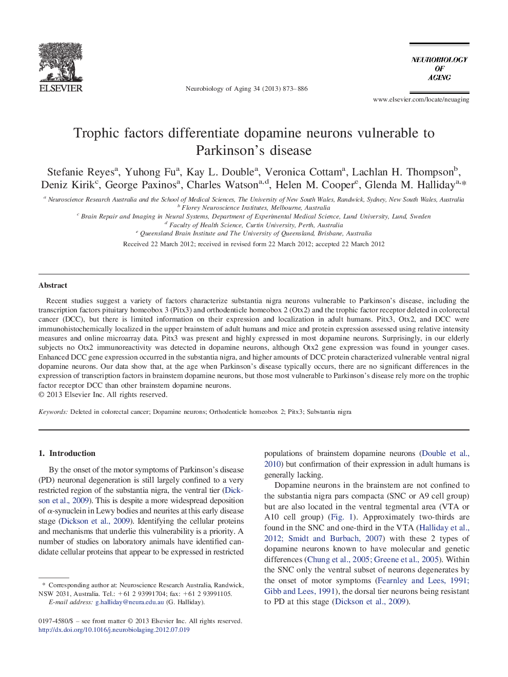 Trophic factors differentiate dopamine neurons vulnerable to Parkinson's disease