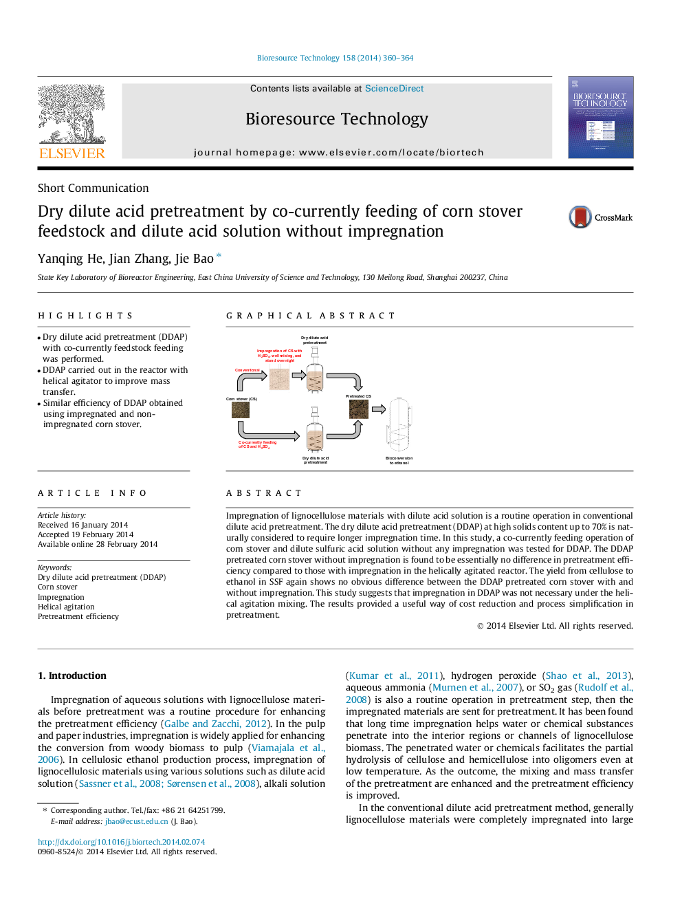 Dry dilute acid pretreatment by co-currently feeding of corn stover feedstock and dilute acid solution without impregnation