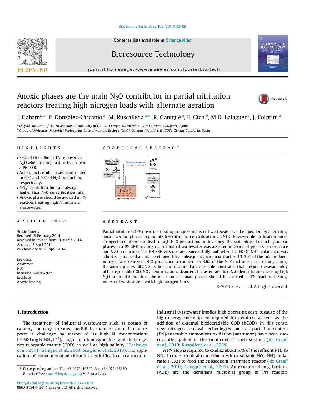 Anoxic phases are the main N2O contributor in partial nitritation reactors treating high nitrogen loads with alternate aeration