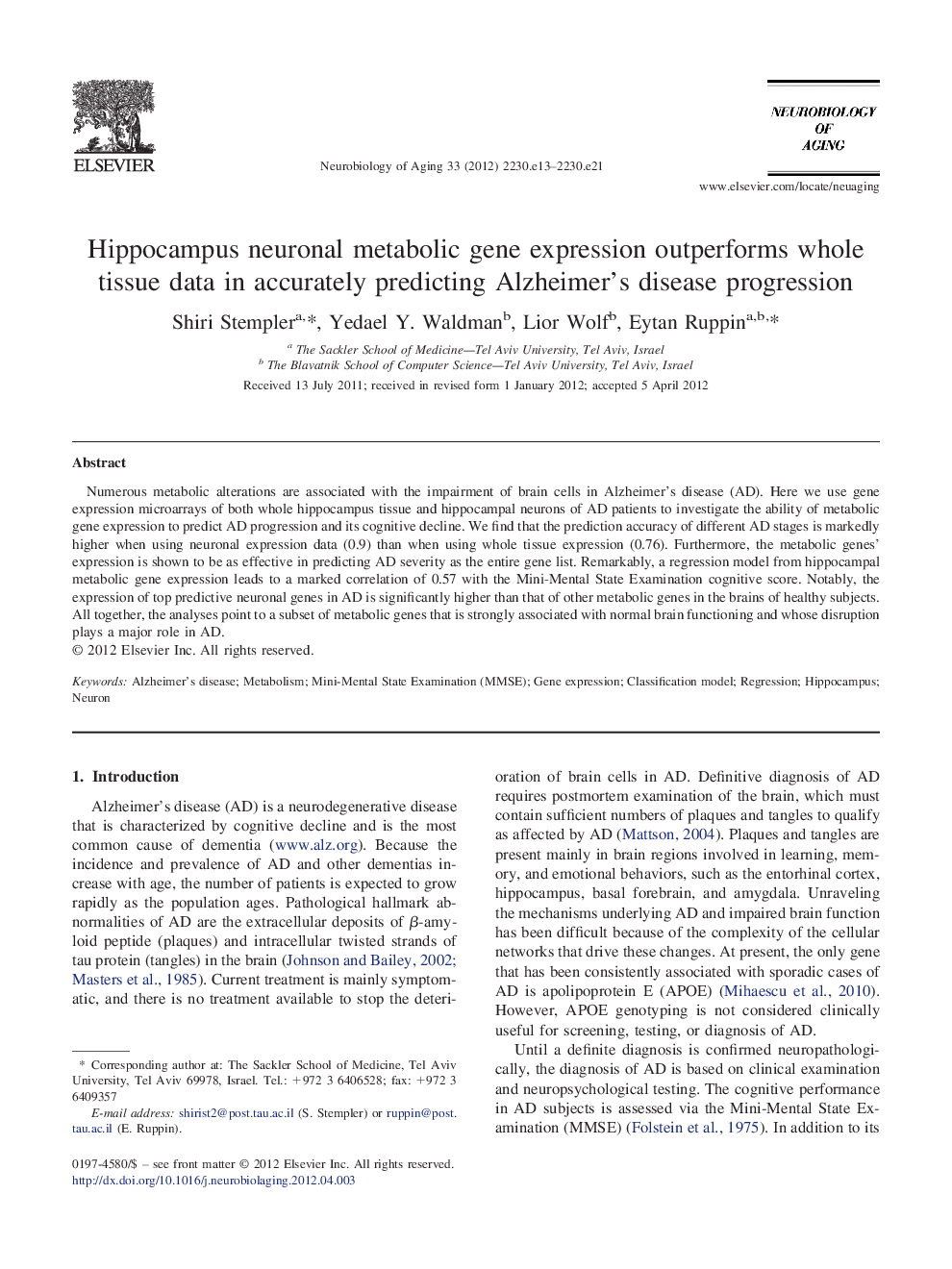 Hippocampus neuronal metabolic gene expression outperforms whole tissue data in accurately predicting Alzheimer's disease progression