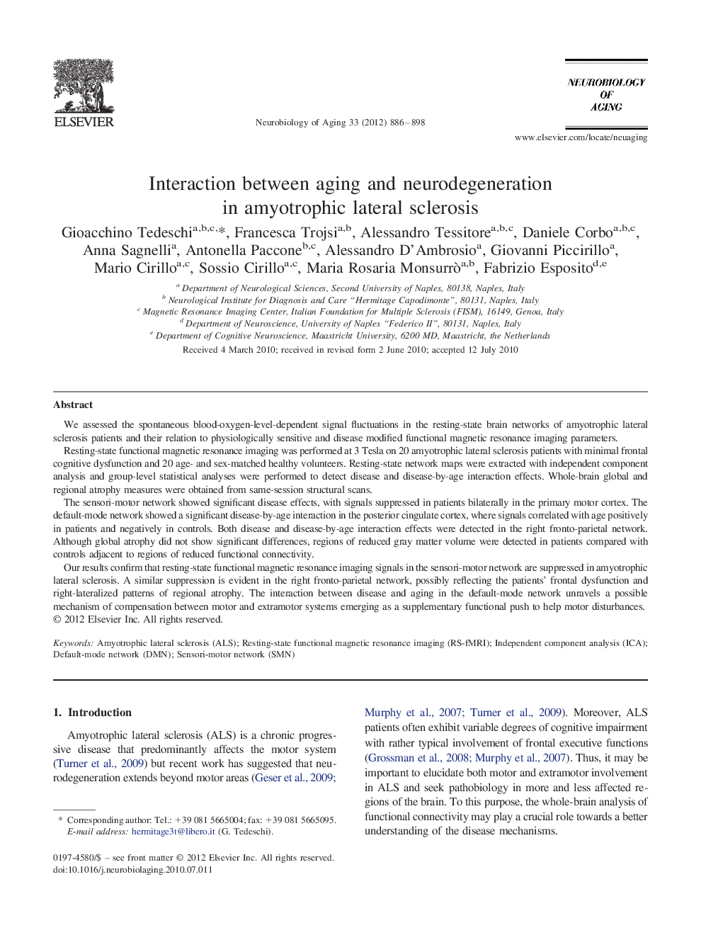 Interaction between aging and neurodegeneration in amyotrophic lateral sclerosis