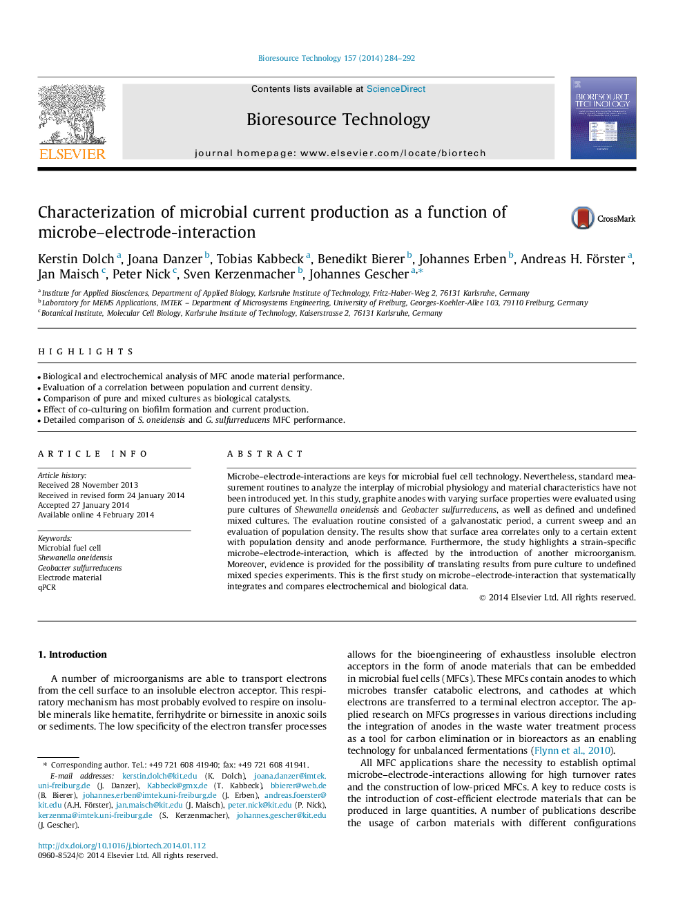 Characterization of microbial current production as a function of microbe–electrode-interaction