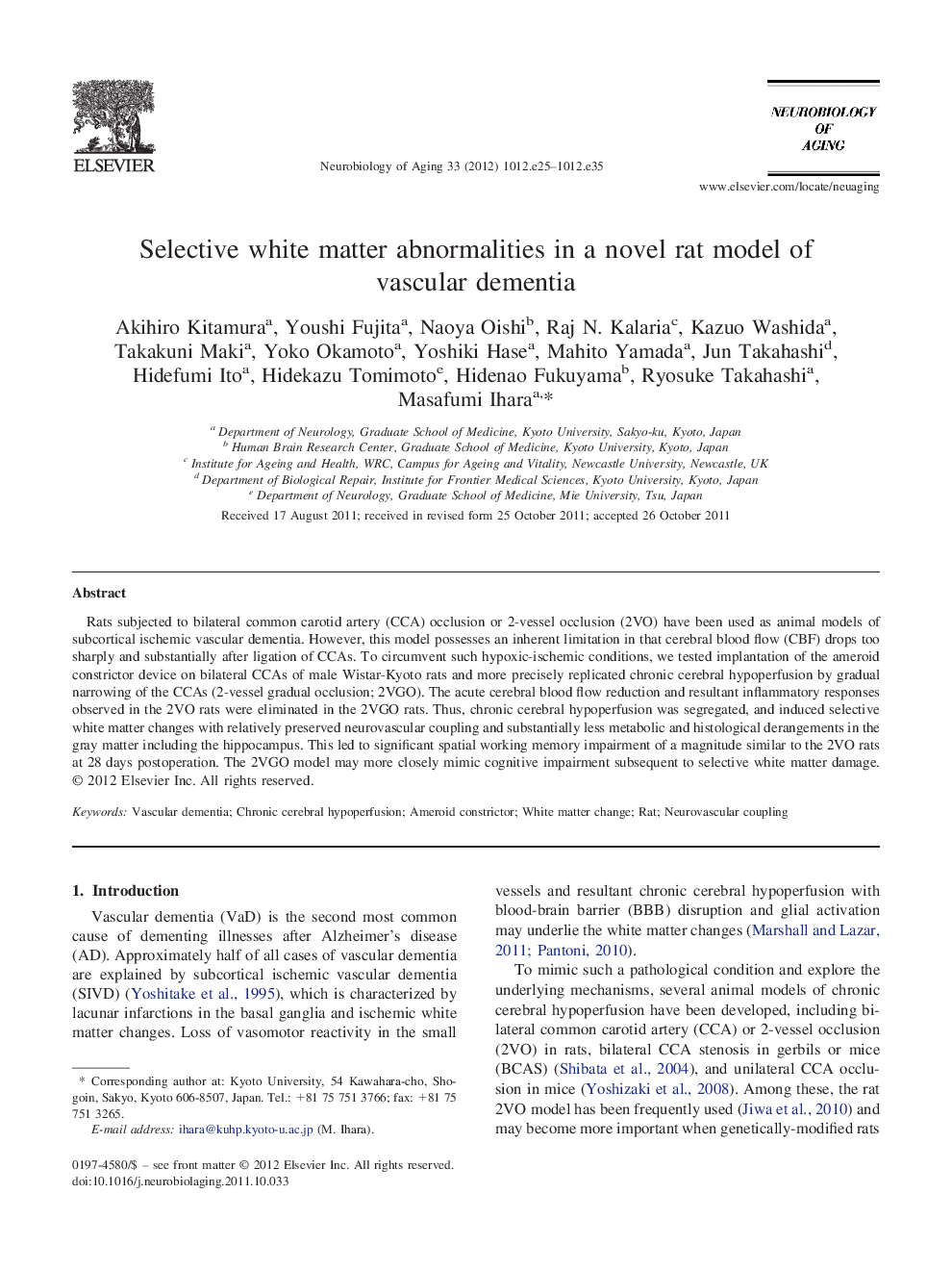 Selective white matter abnormalities in a novel rat model of vascular dementia