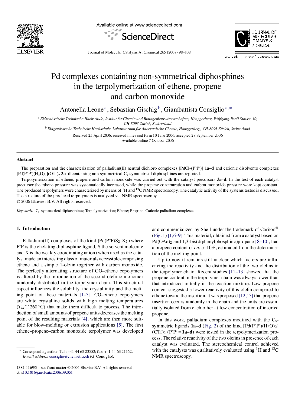 Pd complexes containing non-symmetrical diphosphines in the terpolymerization of ethene, propene and carbon monoxide