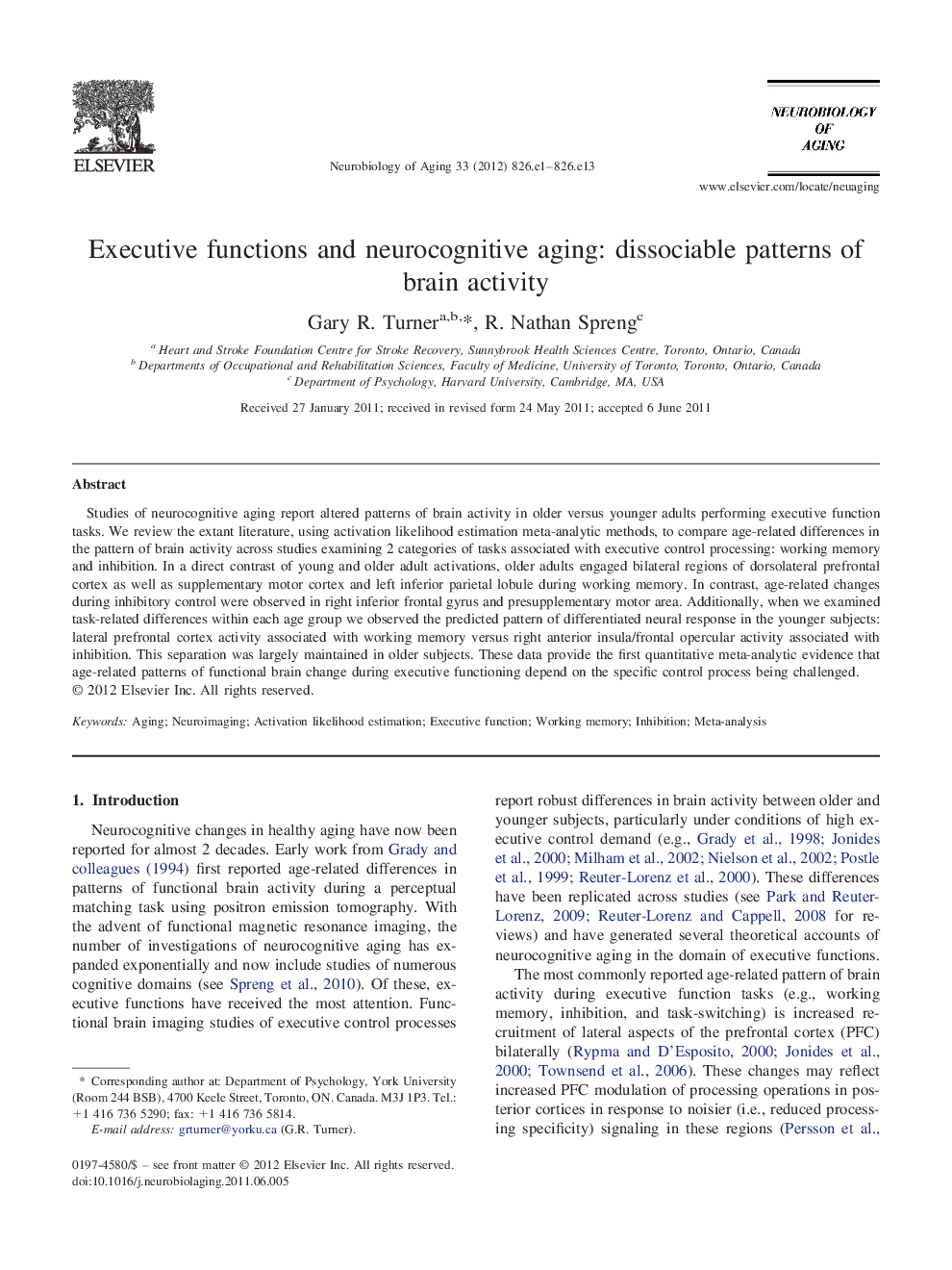 Executive functions and neurocognitive aging: dissociable patterns of brain activity