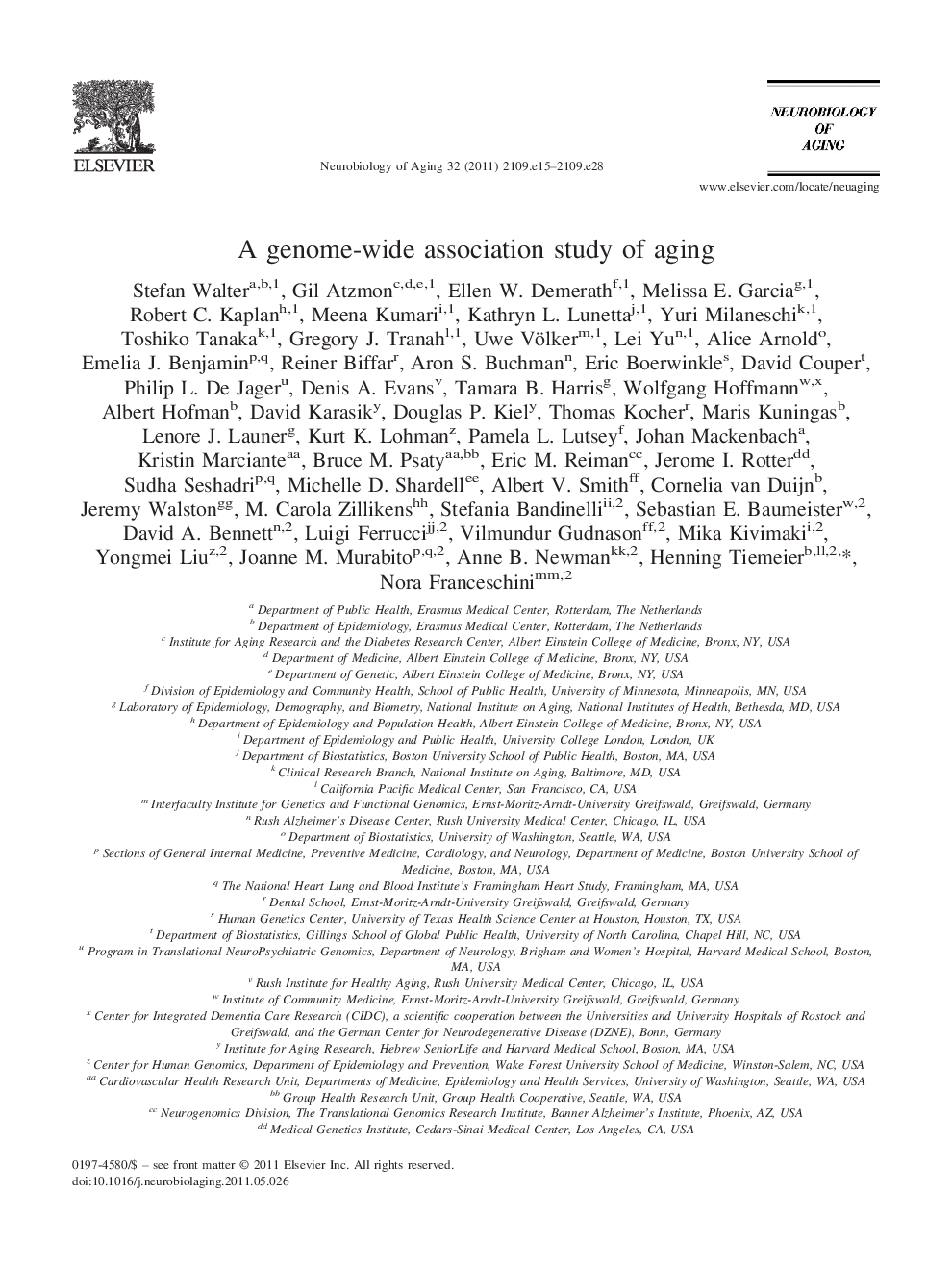 عکس صفحه اول مقاله: A genome-wide association study of aging A genome-wide association study of aging