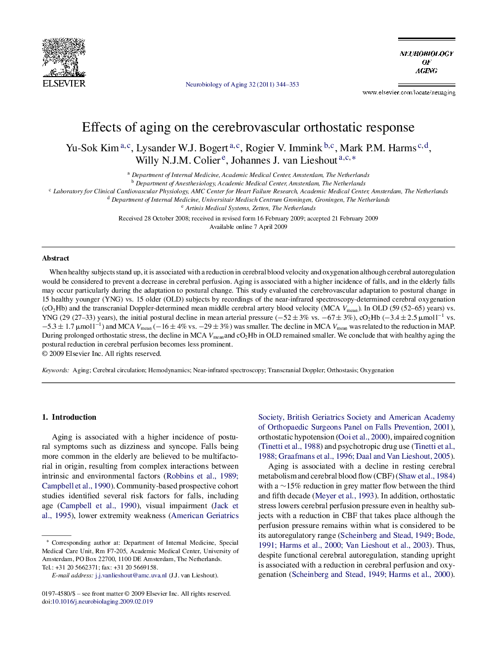 Effects of aging on the cerebrovascular orthostatic response