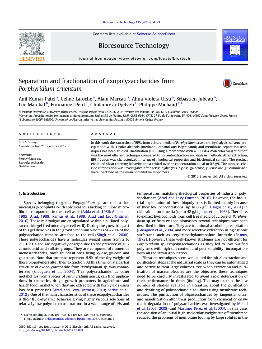 Separation and fractionation of exopolysaccharides from Porphyridium cruentum