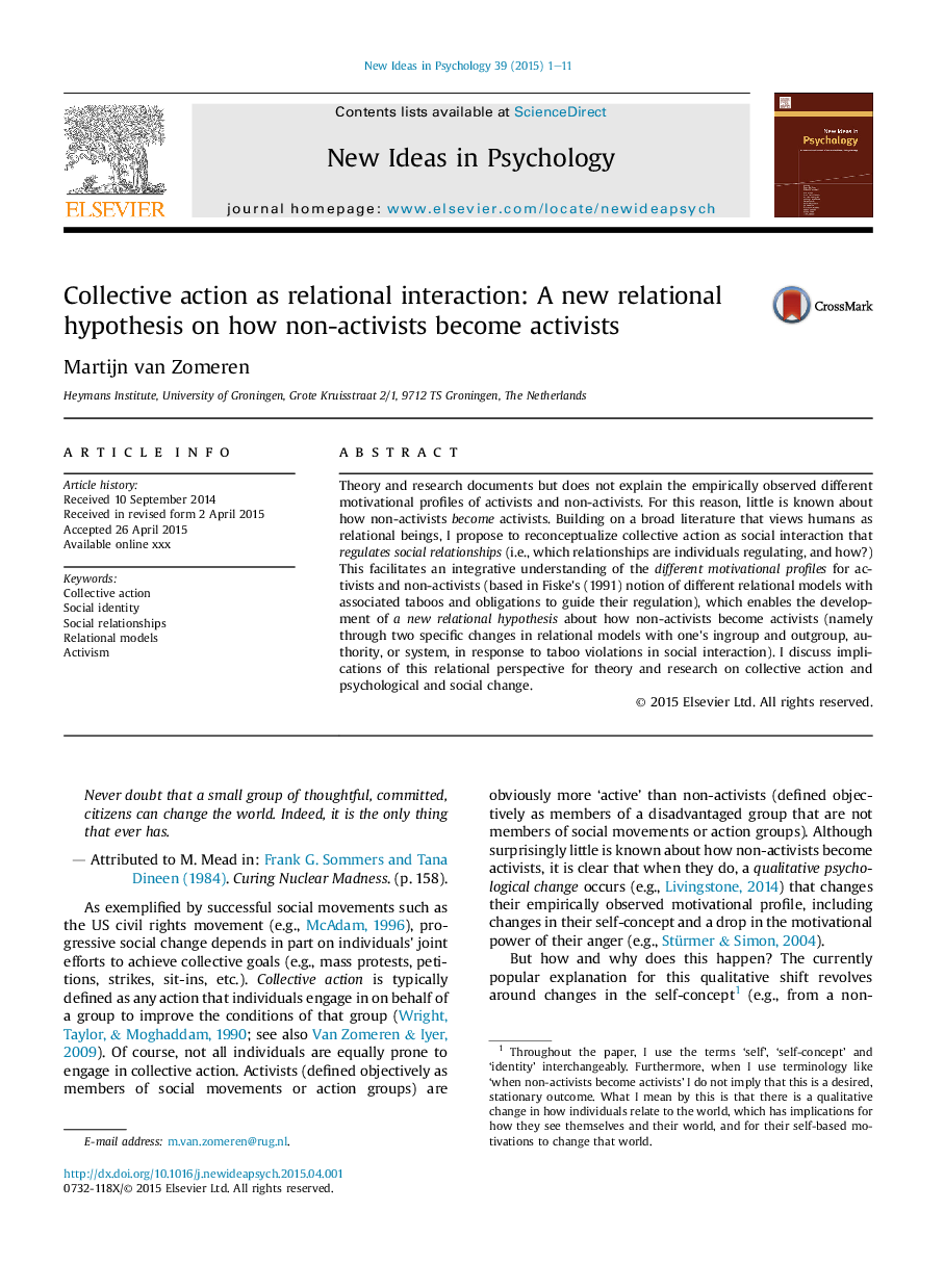 Collective action as relational interaction: A new relational hypothesis on how non-activists become activists