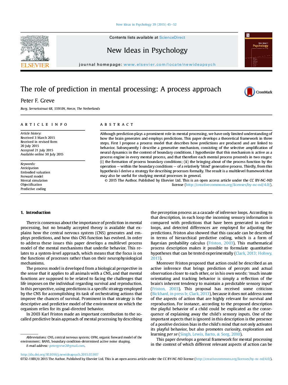 The role of prediction in mental processing: A process approach