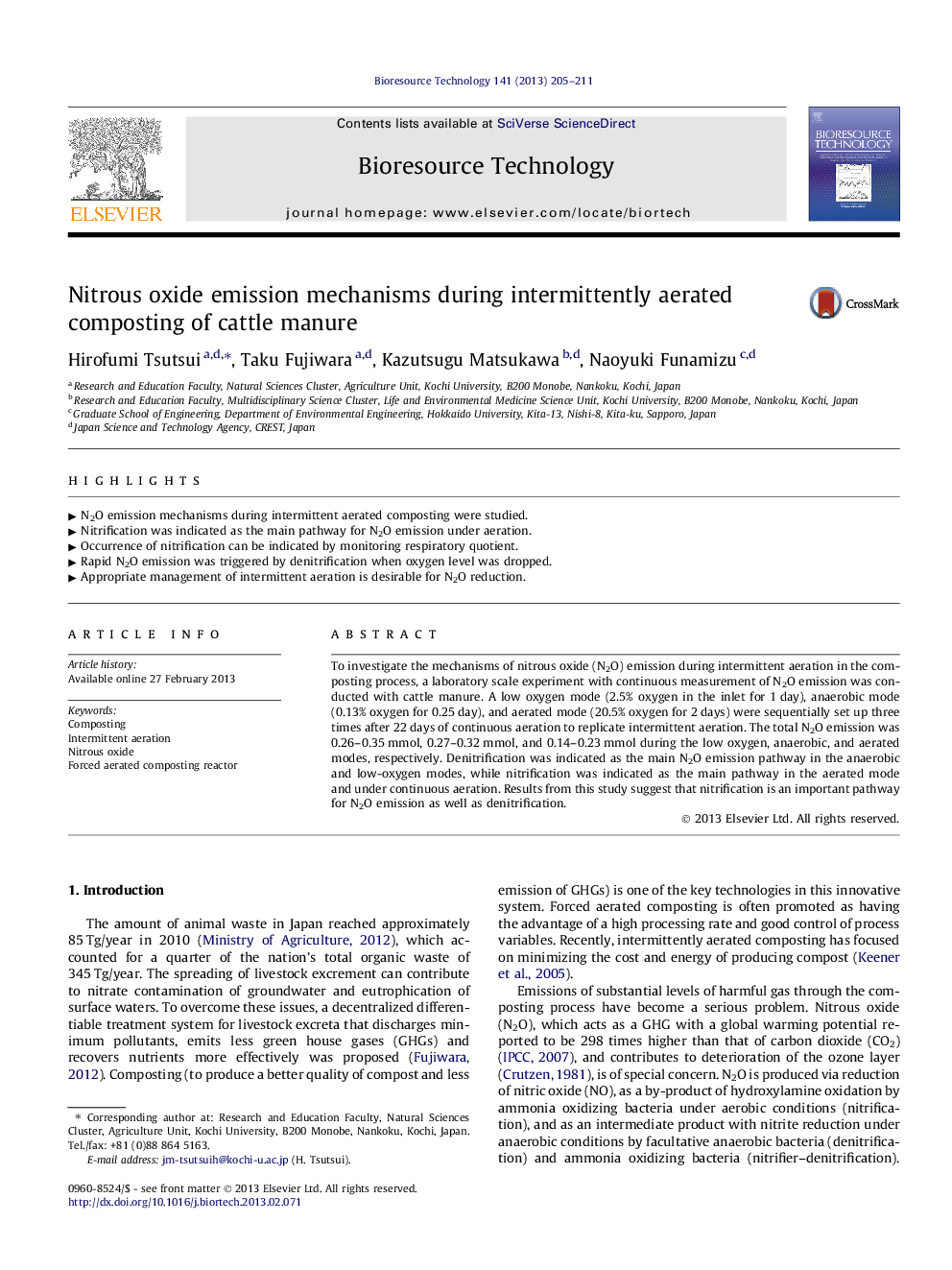 Nitrous oxide emission mechanisms during intermittently aerated composting of cattle manure