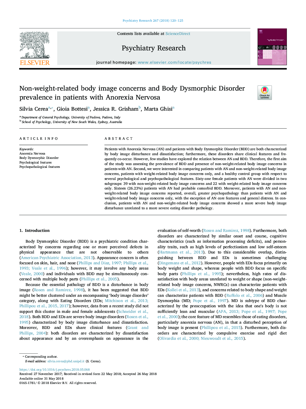 Non-weight-related body image concerns and Body Dysmorphic Disorder prevalence in patients with Anorexia Nervosa