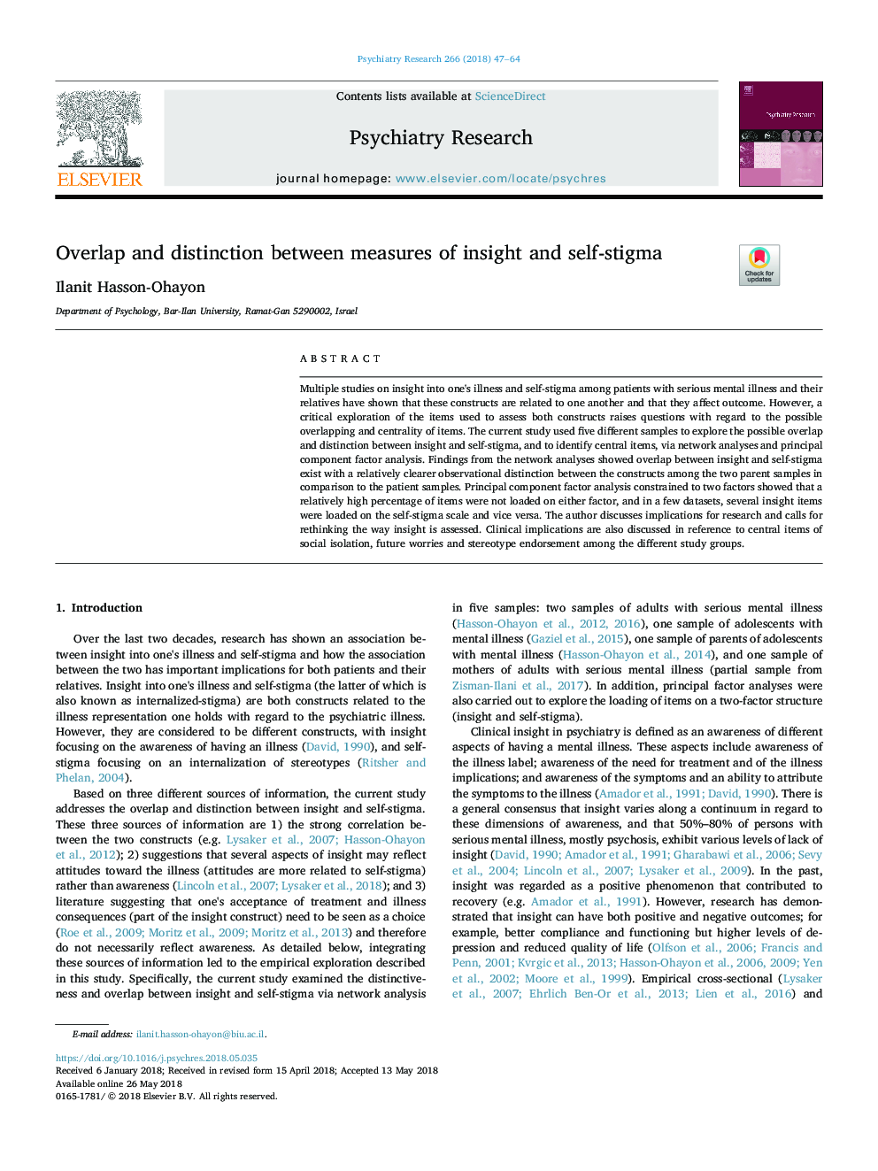 Overlap and distinction between measures of insight and self-stigma