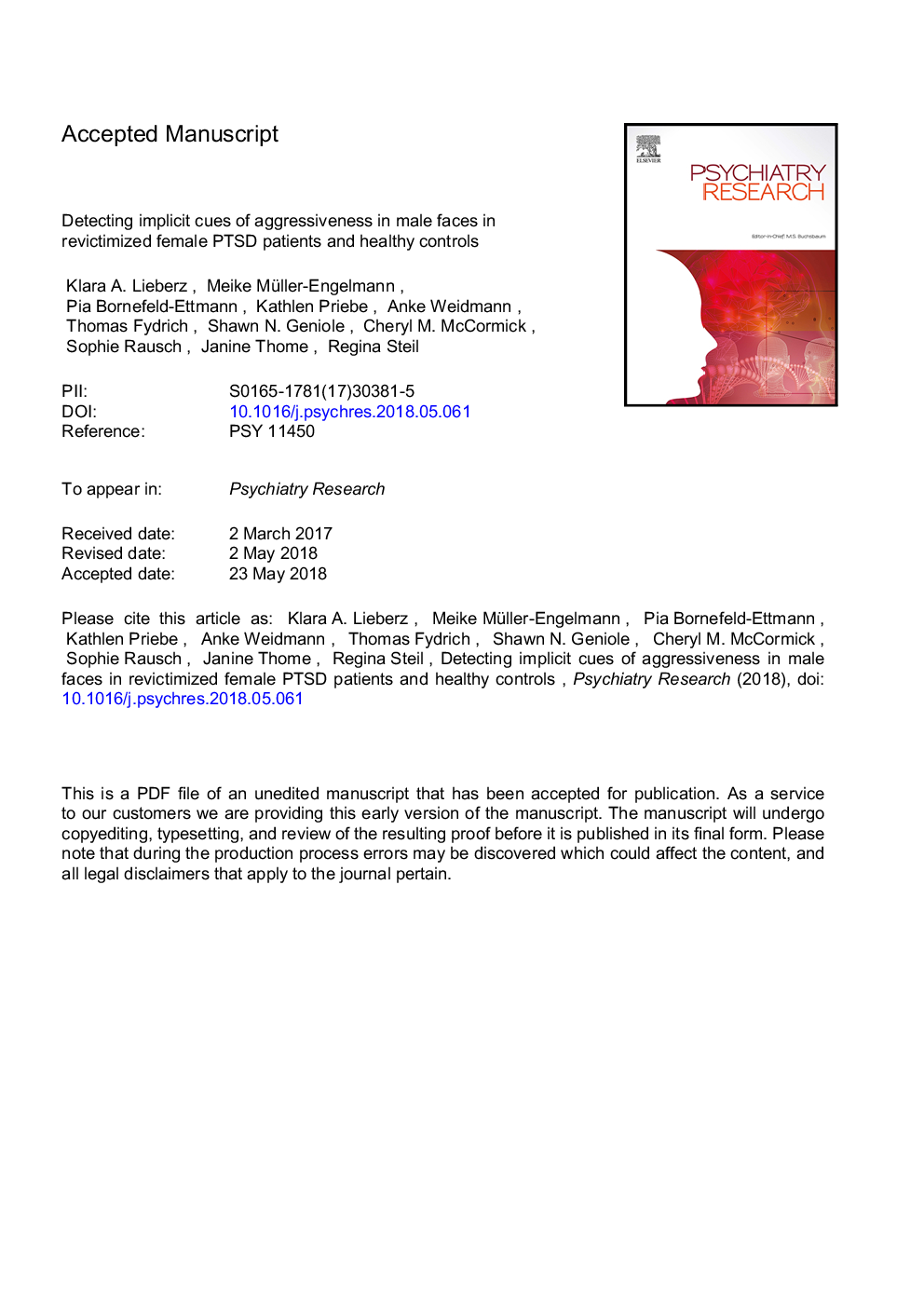 Detecting implicit cues of aggressiveness in male faces in revictimized female PTSD patients and healthy controls