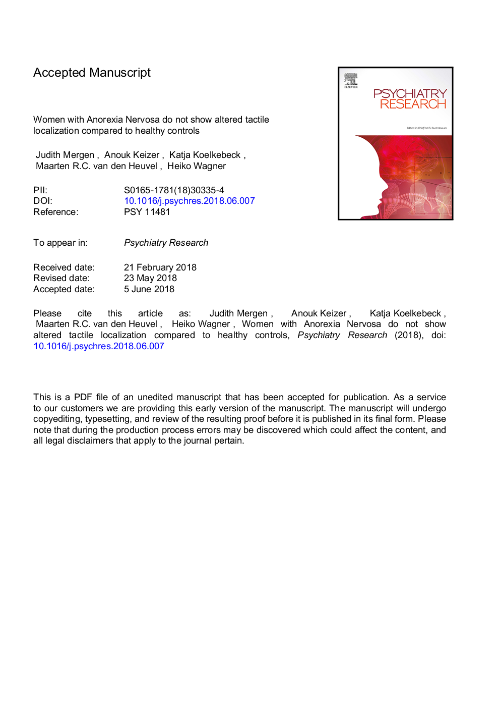 Women with Anorexia Nervosa do not show altered tactile localization compared to healthy controls