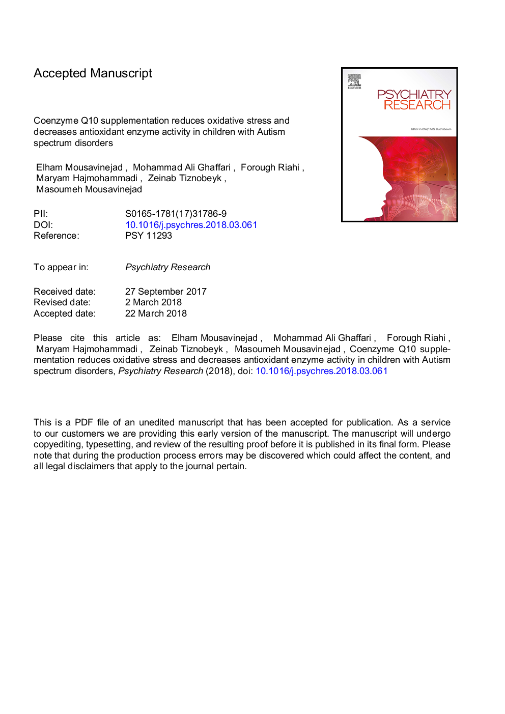 Coenzyme Q10 supplementation reduces oxidative stress and decreases antioxidant enzyme activity in children with autism spectrum disorders