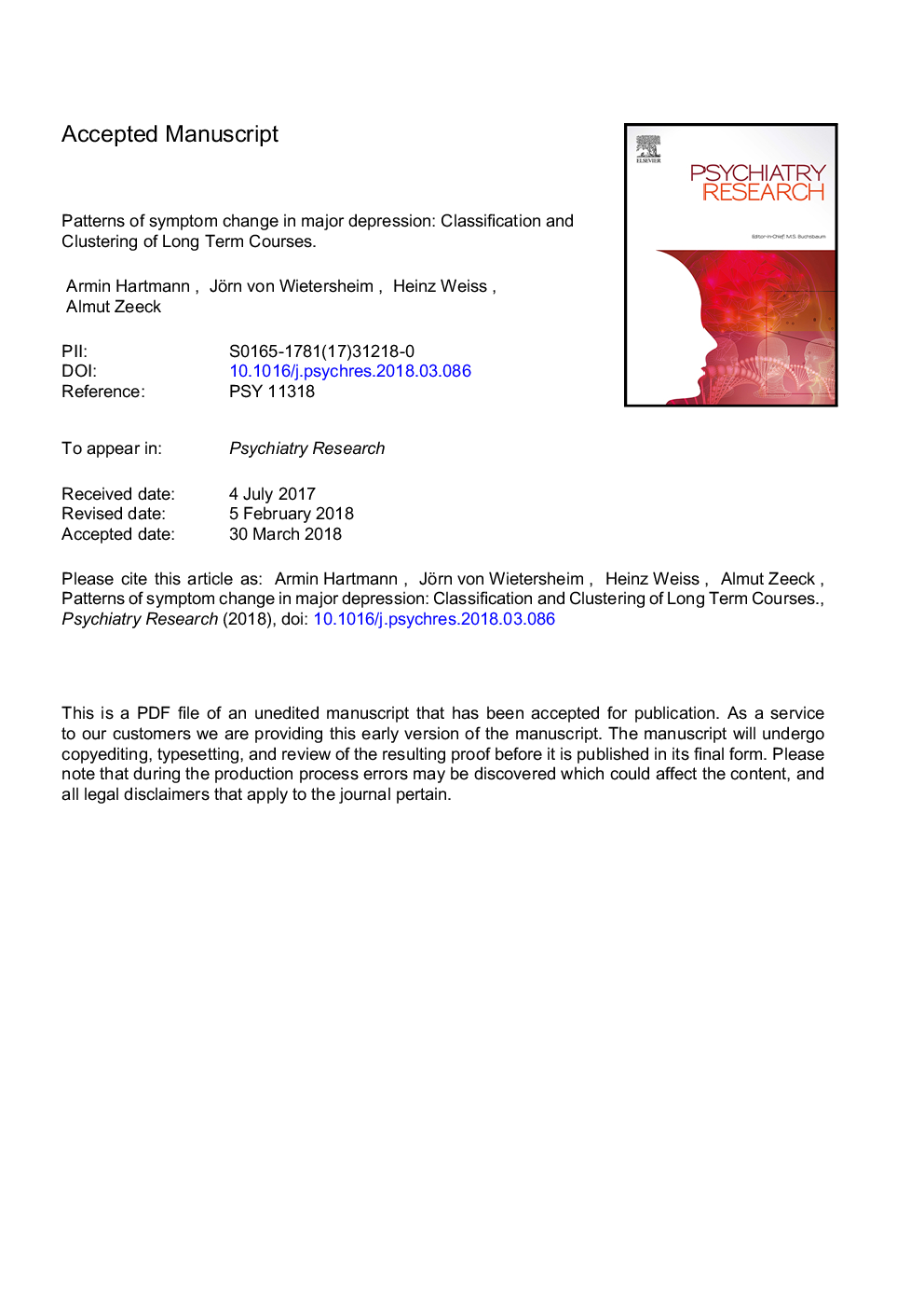 Patterns of symptom change in major depression: Classification and clustering of long term courses