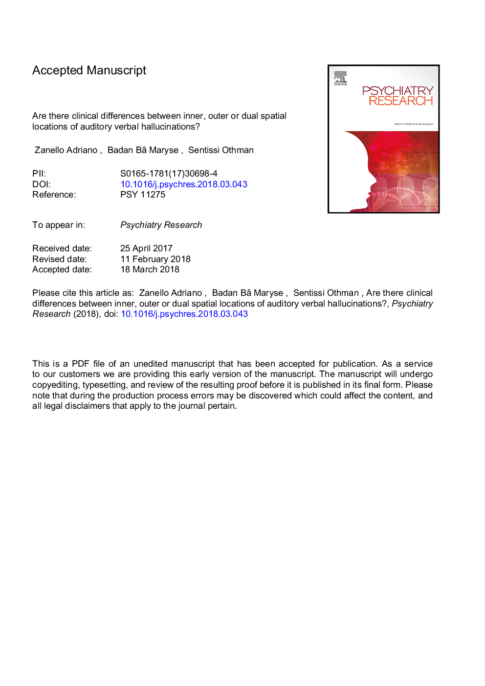 Are there clinical differences between inner, outer or dual spatial locations of auditory verbal hallucinations?