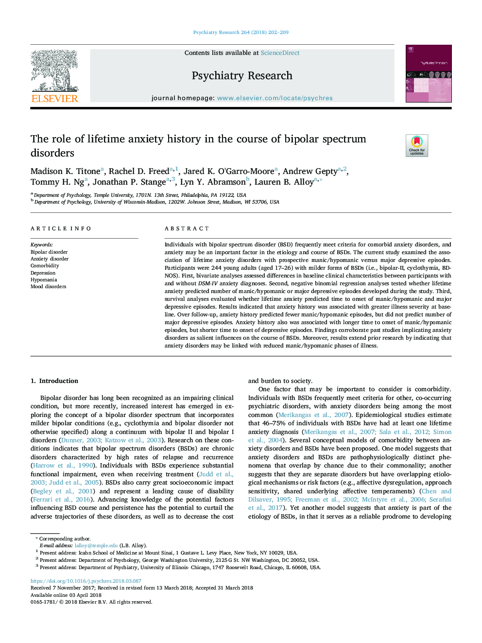 The role of lifetime anxiety history in the course of bipolar spectrum disorders