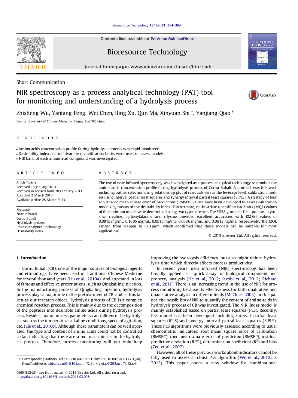 NIR spectroscopy as a process analytical technology (PAT) tool for monitoring and understanding of a hydrolysis process