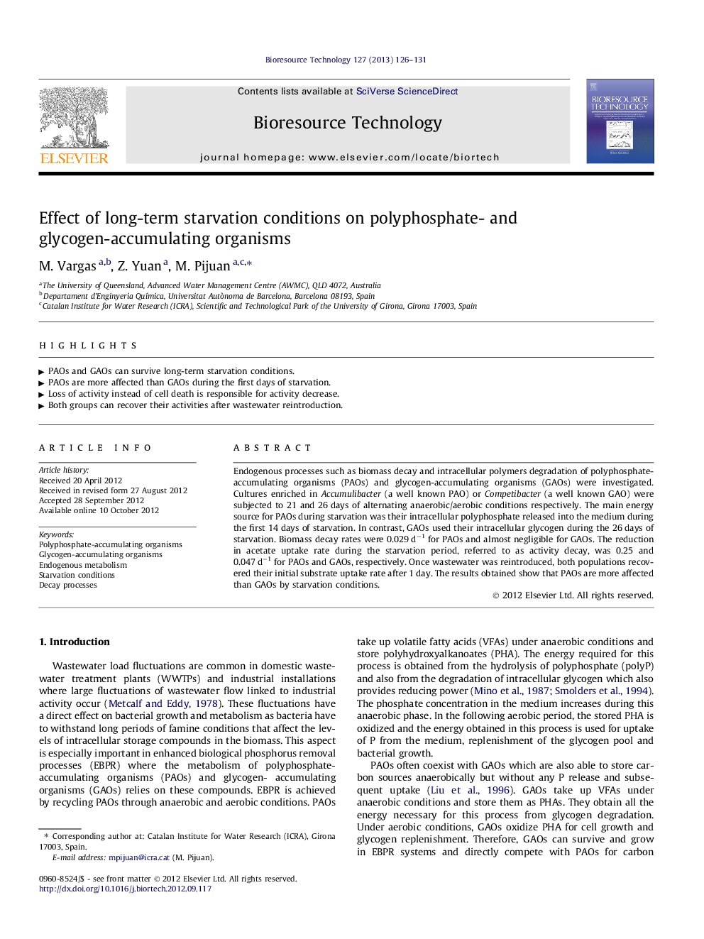 عکس صفحه اول مقاله: Effect of long-term starvation conditions on polyphosphate- and glycogen-accumulating organisms Effect of long-term starvation conditions on polyphosphate- and glycogen-accumulating organisms