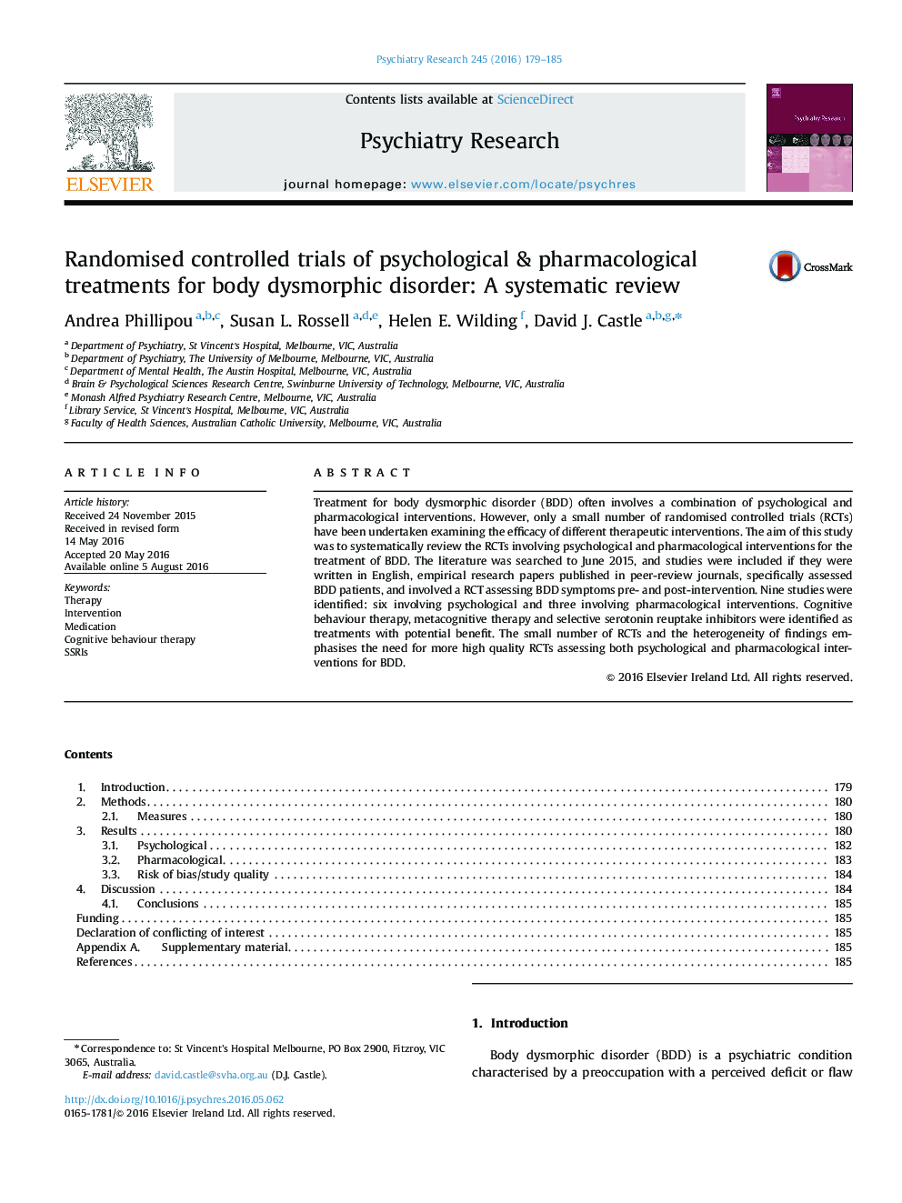 آزمایشهای تصادفی کنترل شده از درمان های روانشناختی و دارویی برای اختلالات دیسمورفیک بدن: بررسی سیستماتیک 