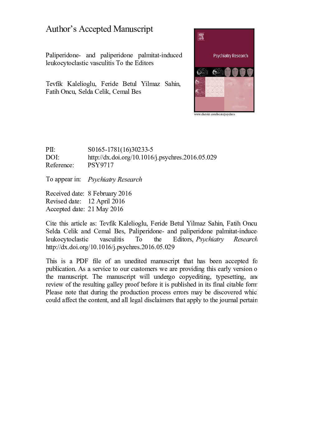 Paliperidone and paliperidone-palmitat induced leukocytoclastic vasculitis