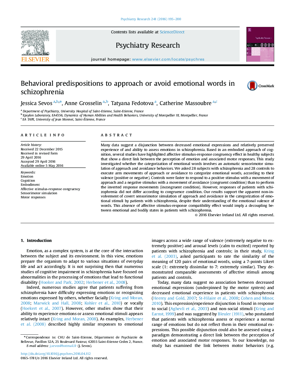 Behavioral predispositions to approach or avoid emotional words in schizophrenia