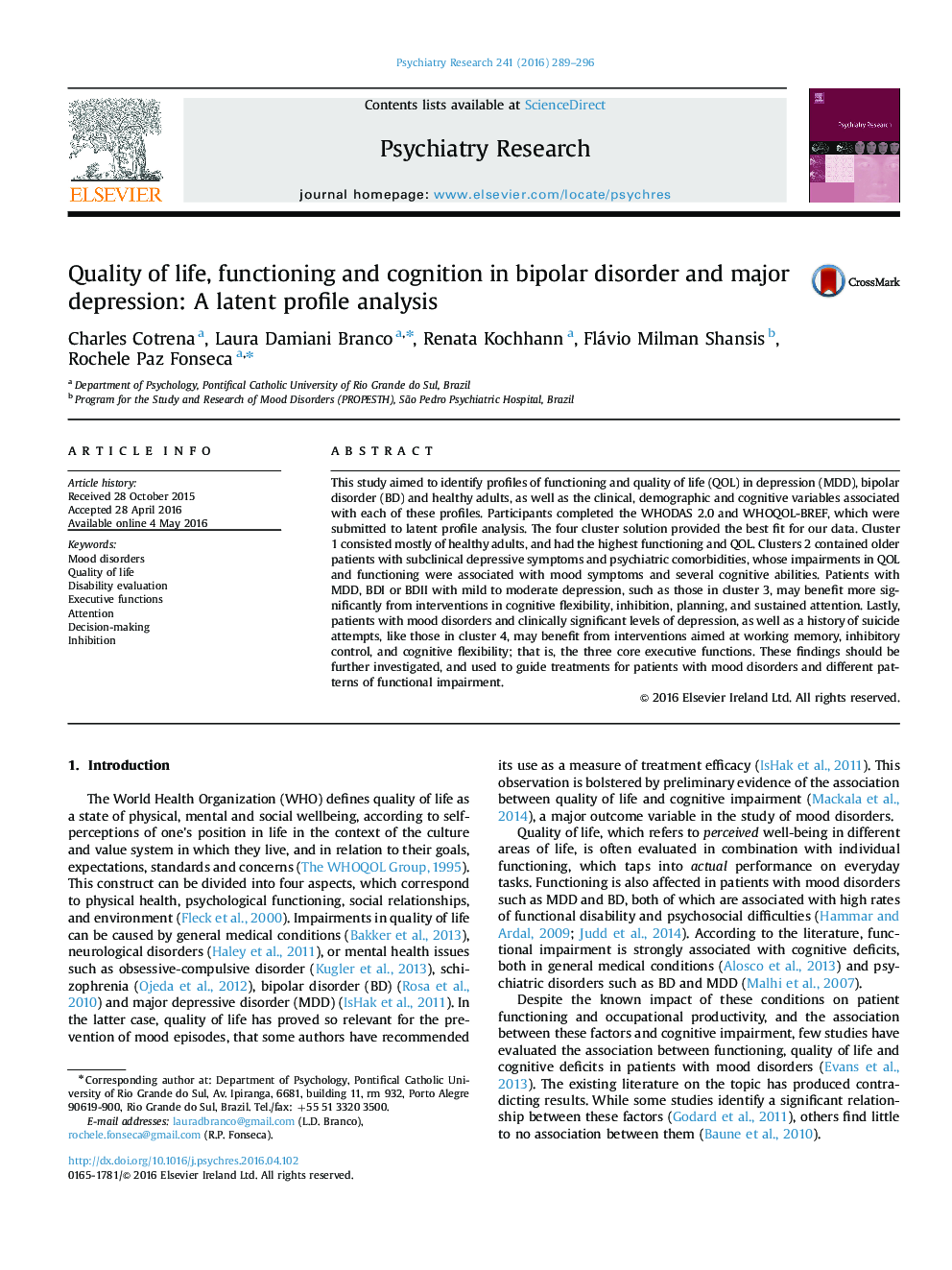 کیفیت زندگی، عملکرد و شناخت در اختلال دوقطبی و افسردگی شدید: تحلیل ویژگیهای پنهان درونی